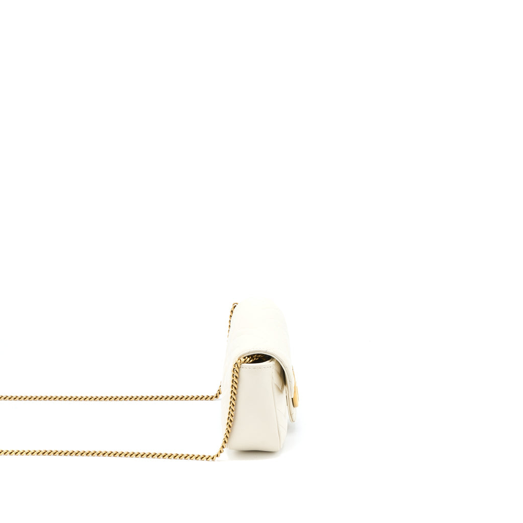 GUCCI GG MARMONT SUPER MINI BAG MATELASSÉ WHITE BRUSHED GHW