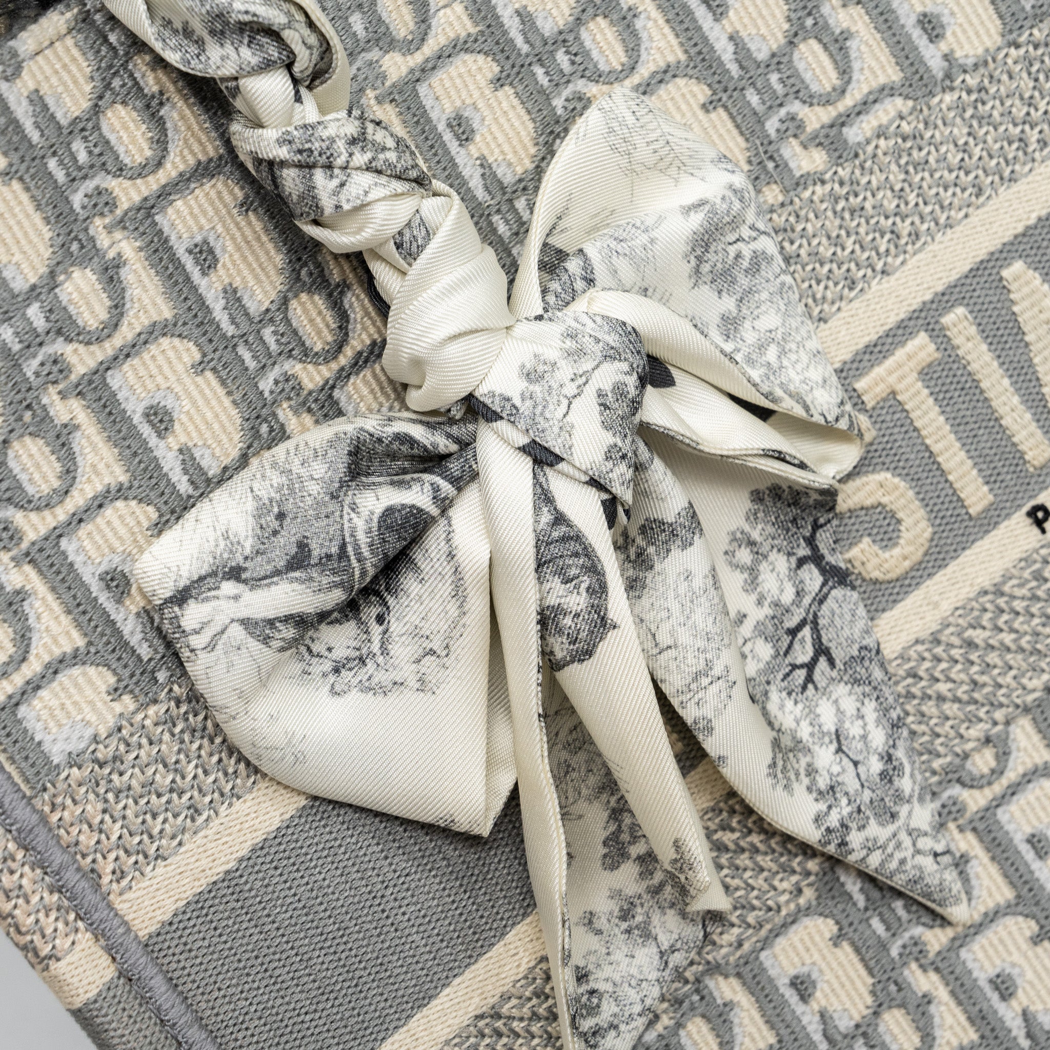 DIOR MEIDUM BOOK TOTE DIOR OBLIQUE EMBROIDERY CANVAS ECRU/GREY