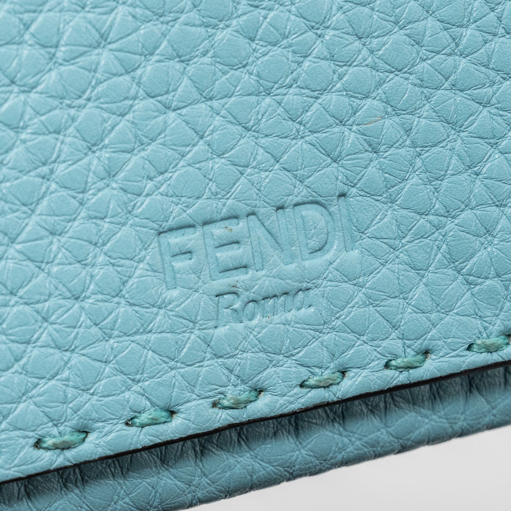 FENDI SELLERIA CARD HOLDER CALFSKIN OCEAN BLUE/CREAM SHW