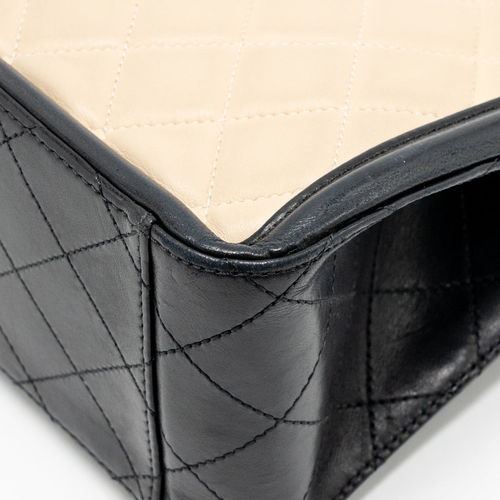 CHANEL ELEGANT CC TOTE QUILTED LAMBSKIN BEIGE/BLACK GHW
