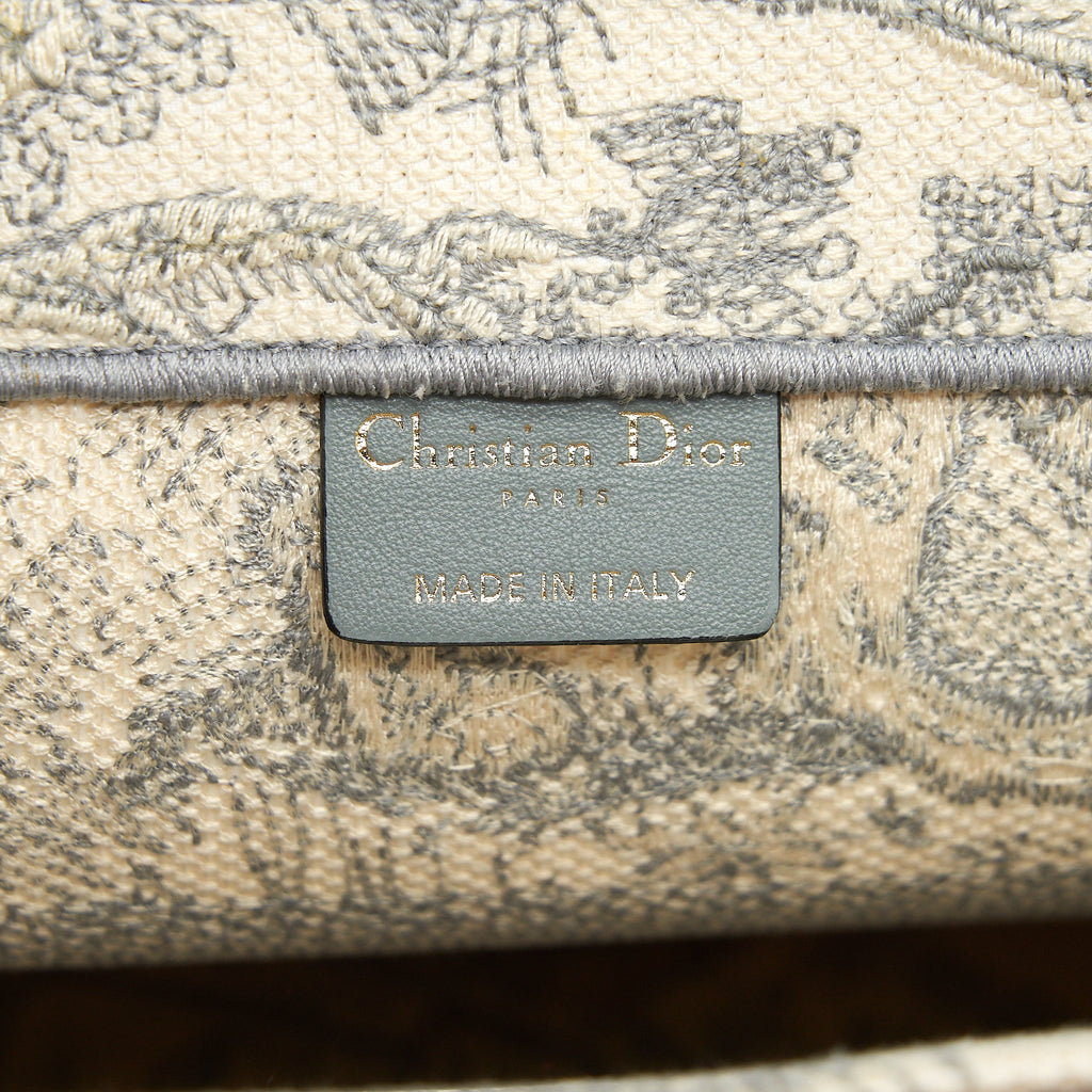 DIOR SMALL DIOR BOOK TOTE GRAY TOILE DE JOUY EMBROIDERY AN EXTRA DIOR TWILLY