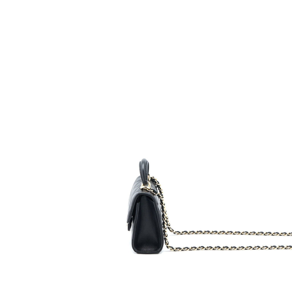 CHANEL TOP HANDLE MINI FLAP CHAIN BAG LAMBSKIN BLACK LGHW