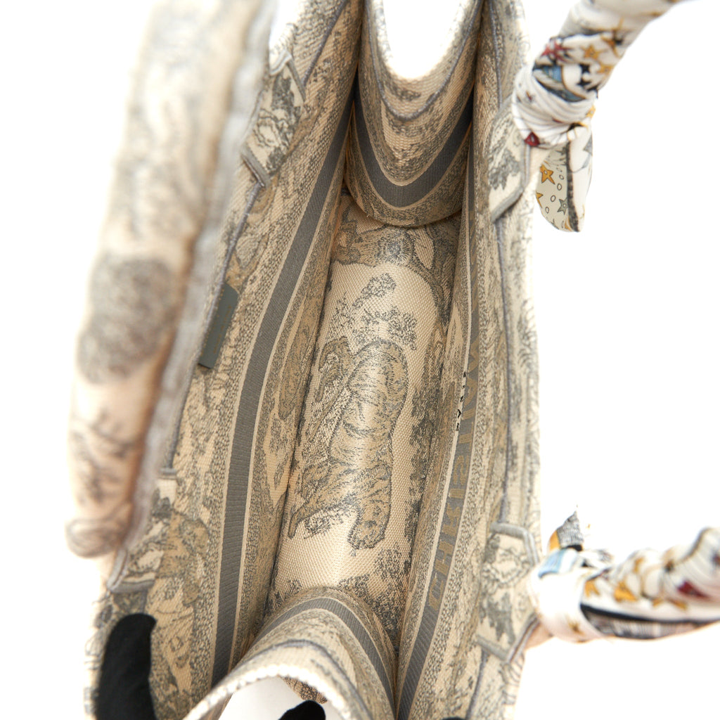 DIOR SMALL DIOR BOOK TOTE GRAY TOILE DE JOUY EMBROIDERY AN EXTRA DIOR TWILLY