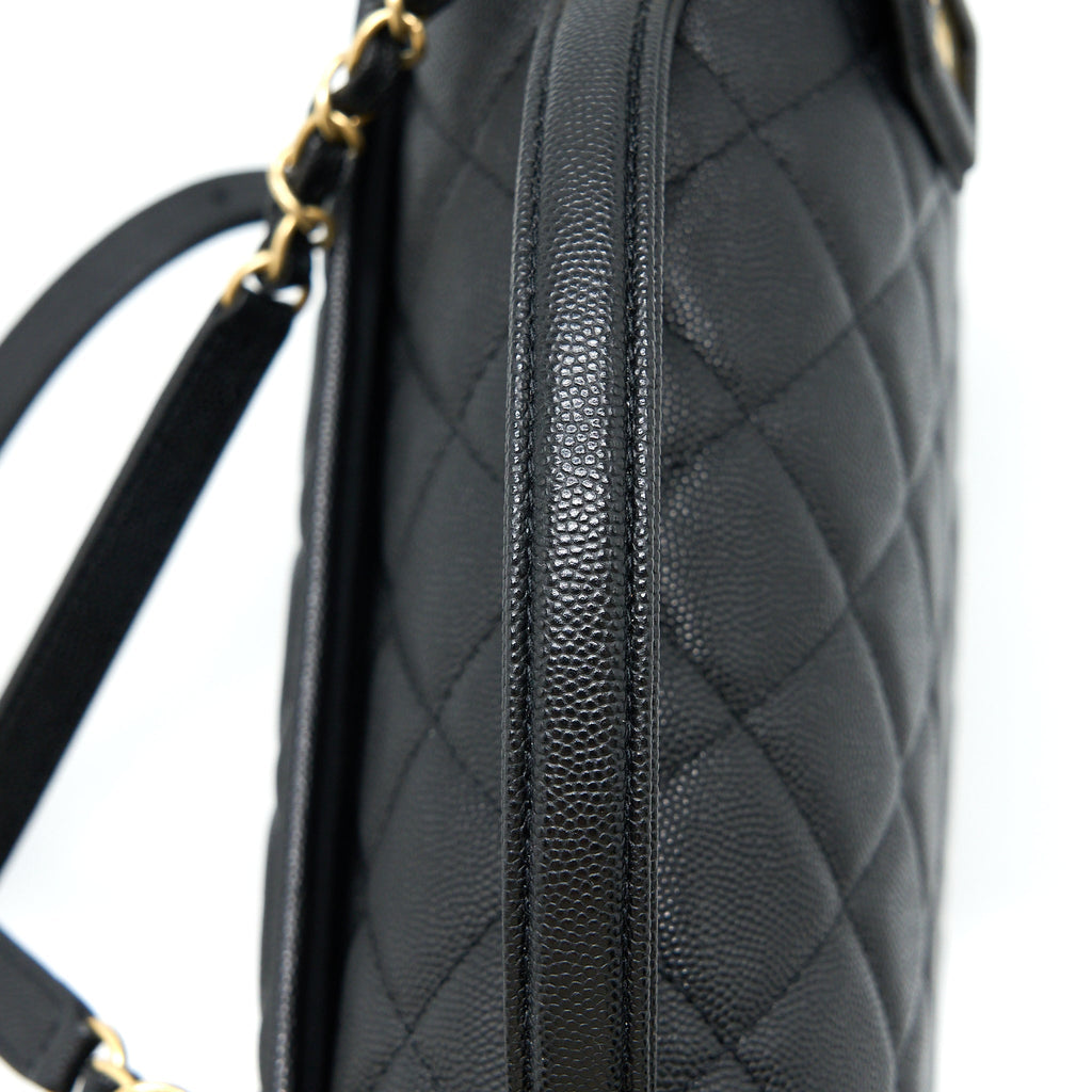 CHANEL 22K LARGE BACKPACK CAVIAR BLACK BRUSHED GHW (MICROCHIP)