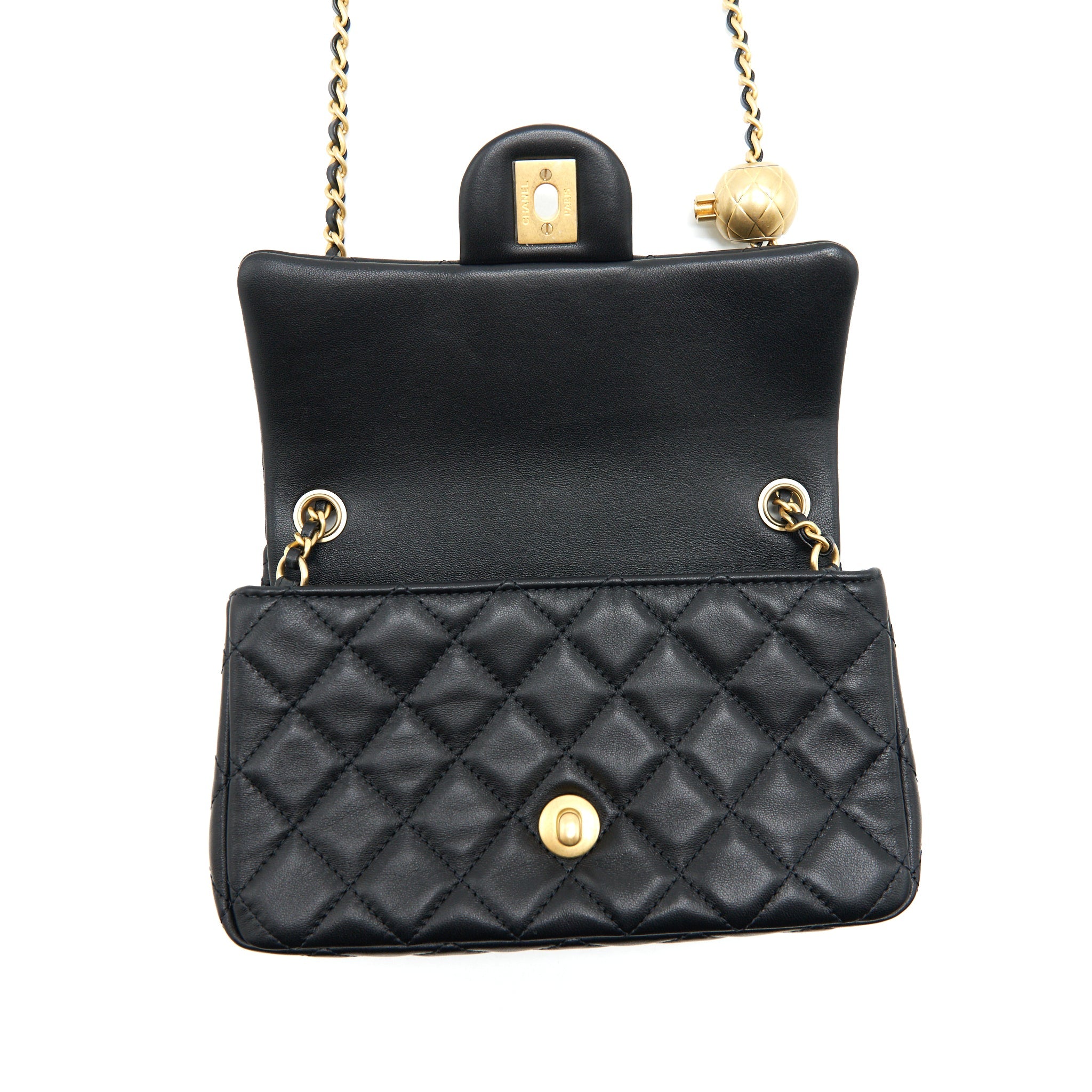 CHANEL 22C PEARL CRUSH MINI RECTANGULAR LAMBSKIN BLACK GHW (MICROCHIP)