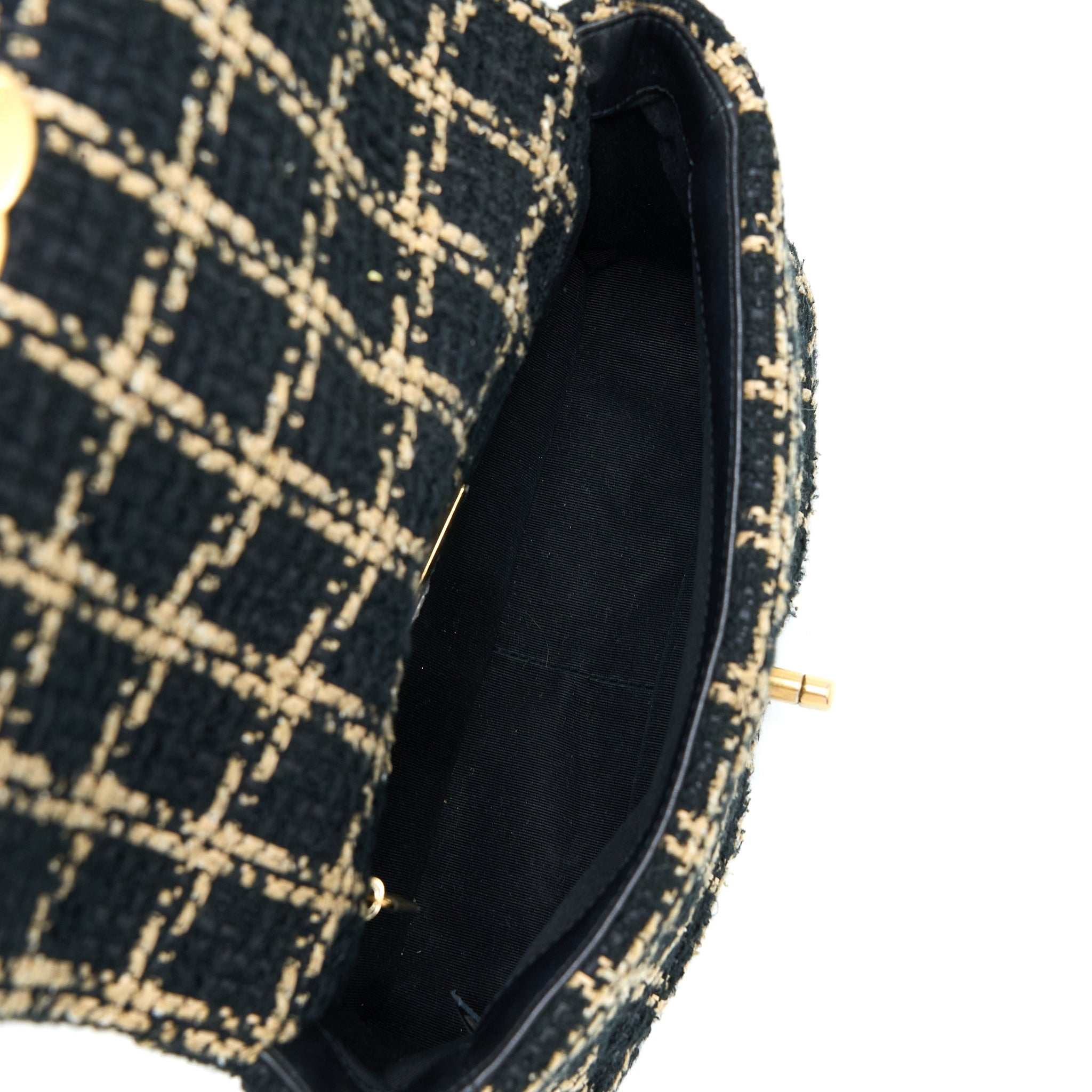 CHANEL TWEED SMALL 19 FLAP BAG BLACK/GOLD WITH MULTICOLOUR HARDWARE