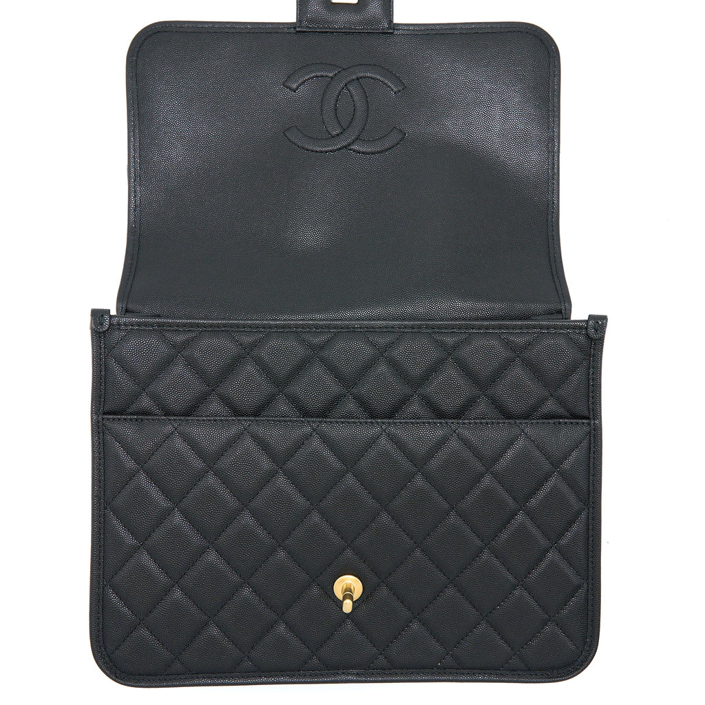 CHANEL 22K LARGE BACKPACK CAVIAR BLACK BRUSHED GHW (MICROCHIP)