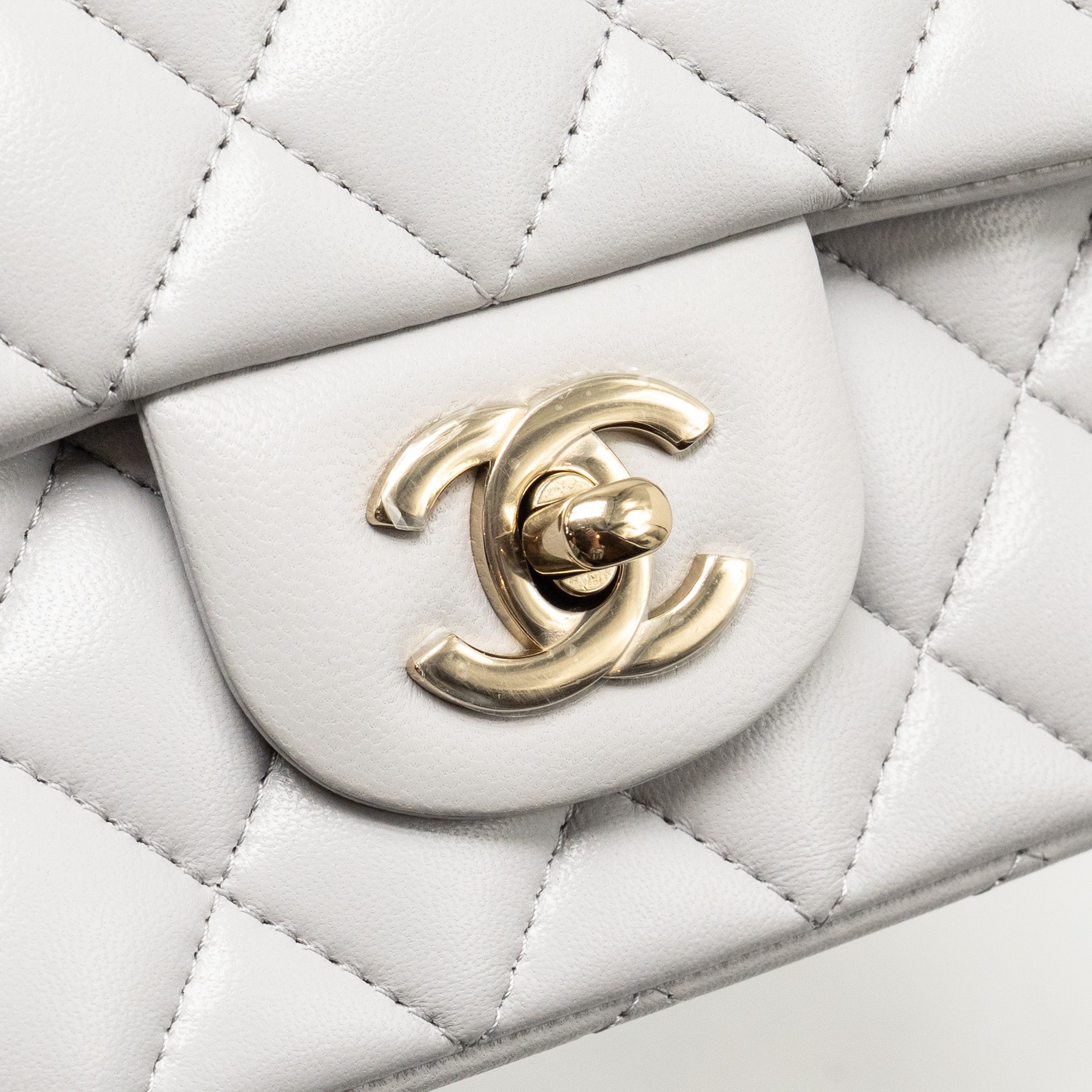 CHANEL TOP HANDLE MINI RECTANGULAR FLAP BAG LAMBSKIN LIGHT GREY LGHW (MICROCHIP)