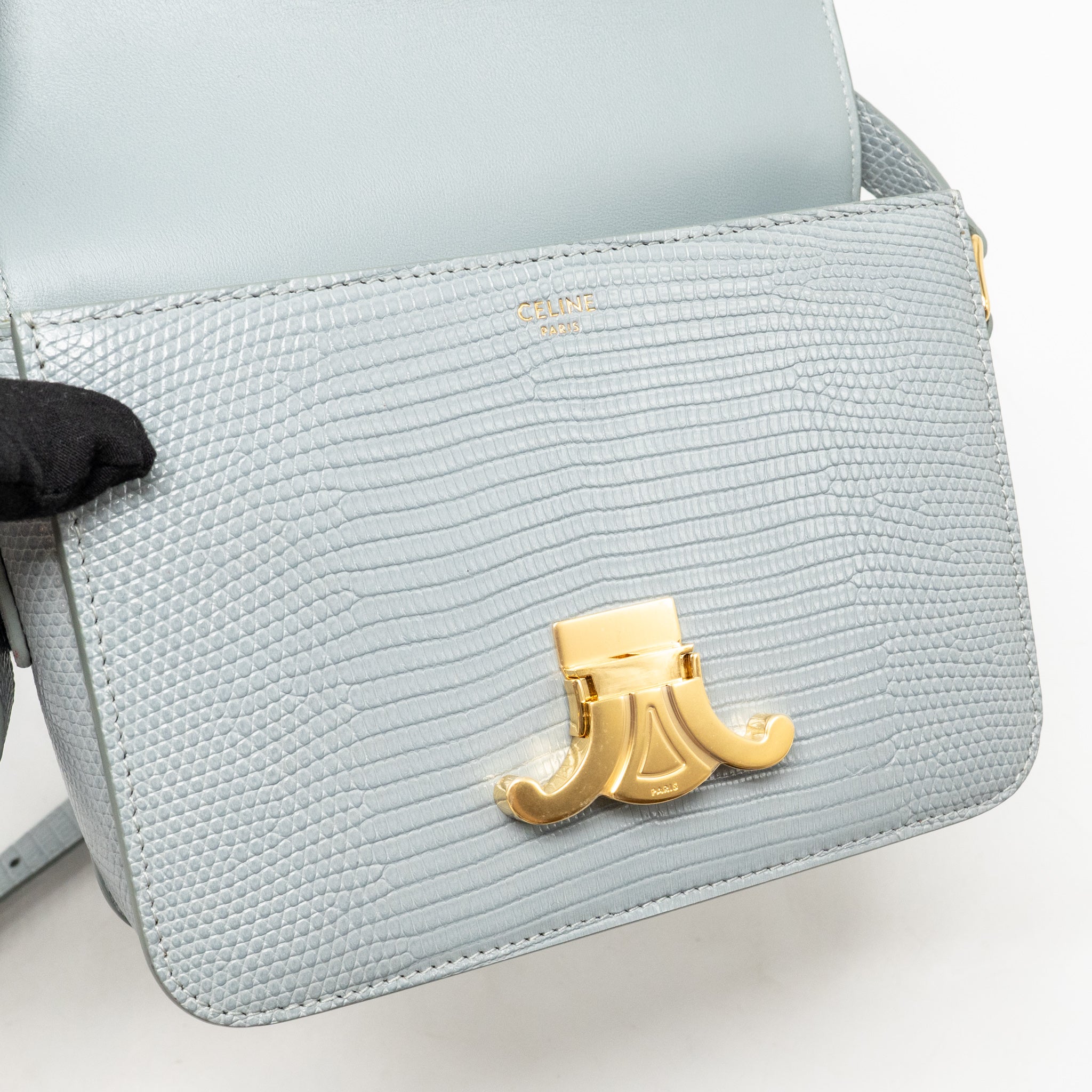 CELINE TEEN TRIOMPHE BAG LIZARD CLOUDY GREY GHW