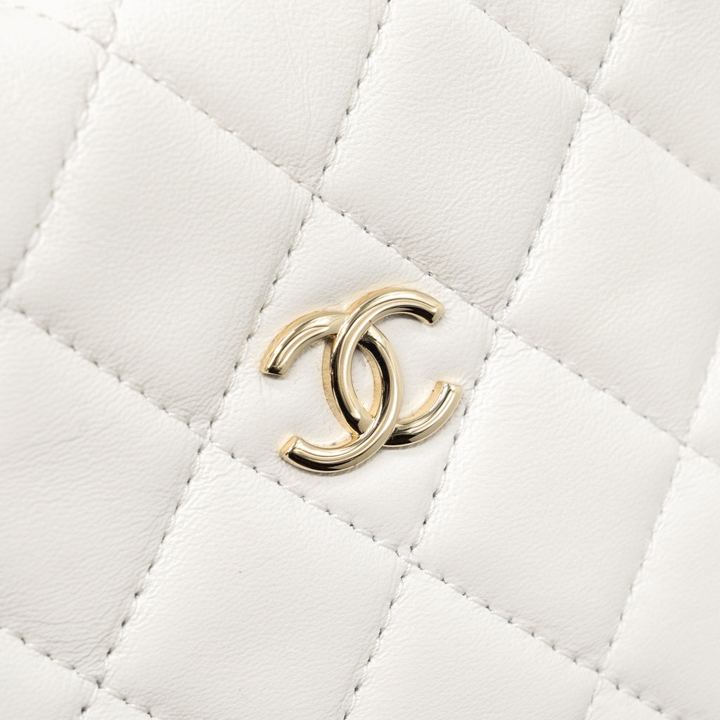 CHANEL 23C ROUND CLUTCH LAMBSKIN WHITE LGHW (MICROCHIP)