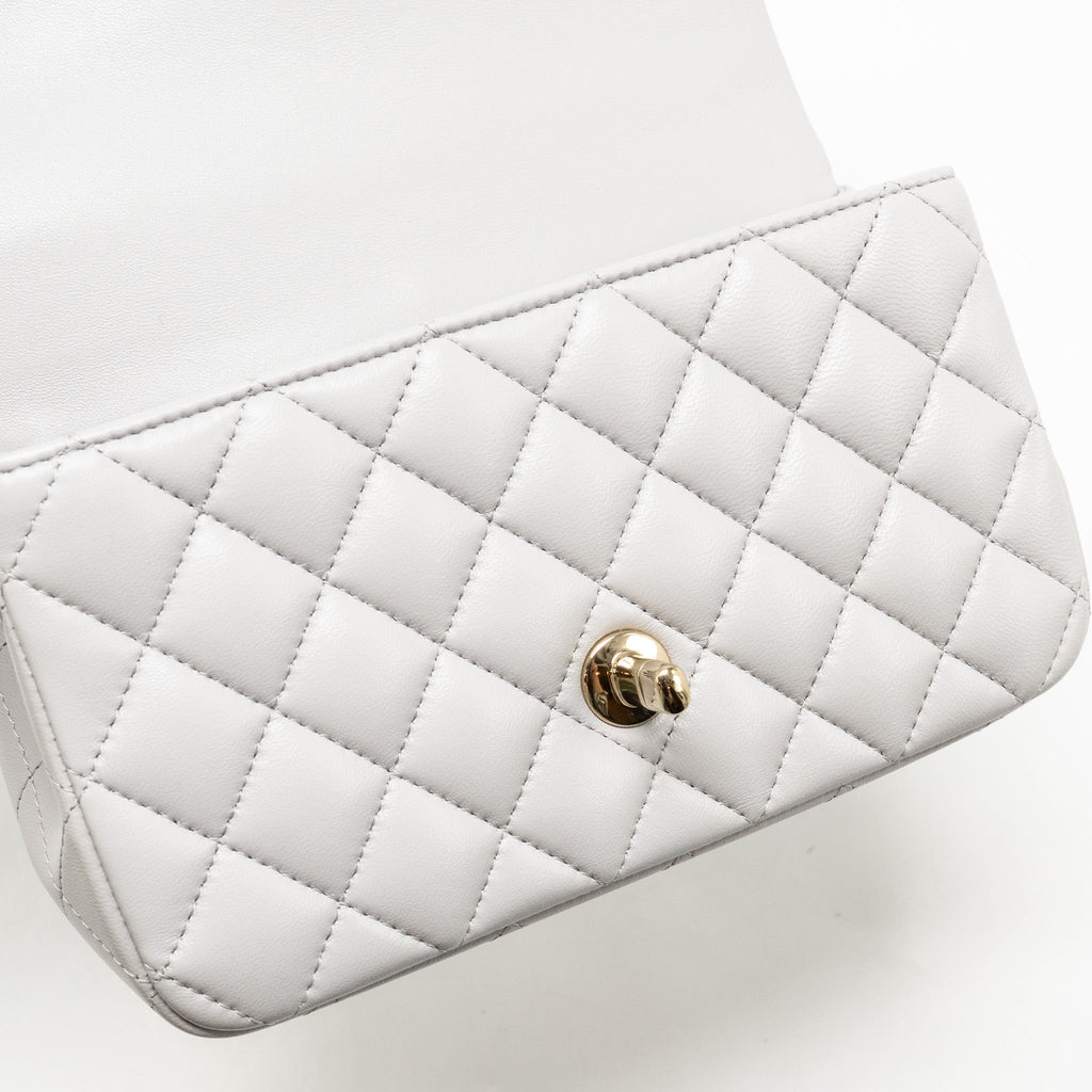 CHANEL TOP HANDLE MINI RECTANGULAR FLAP BAG LAMBSKIN LIGHT GREY LGHW (MICROCHIP)