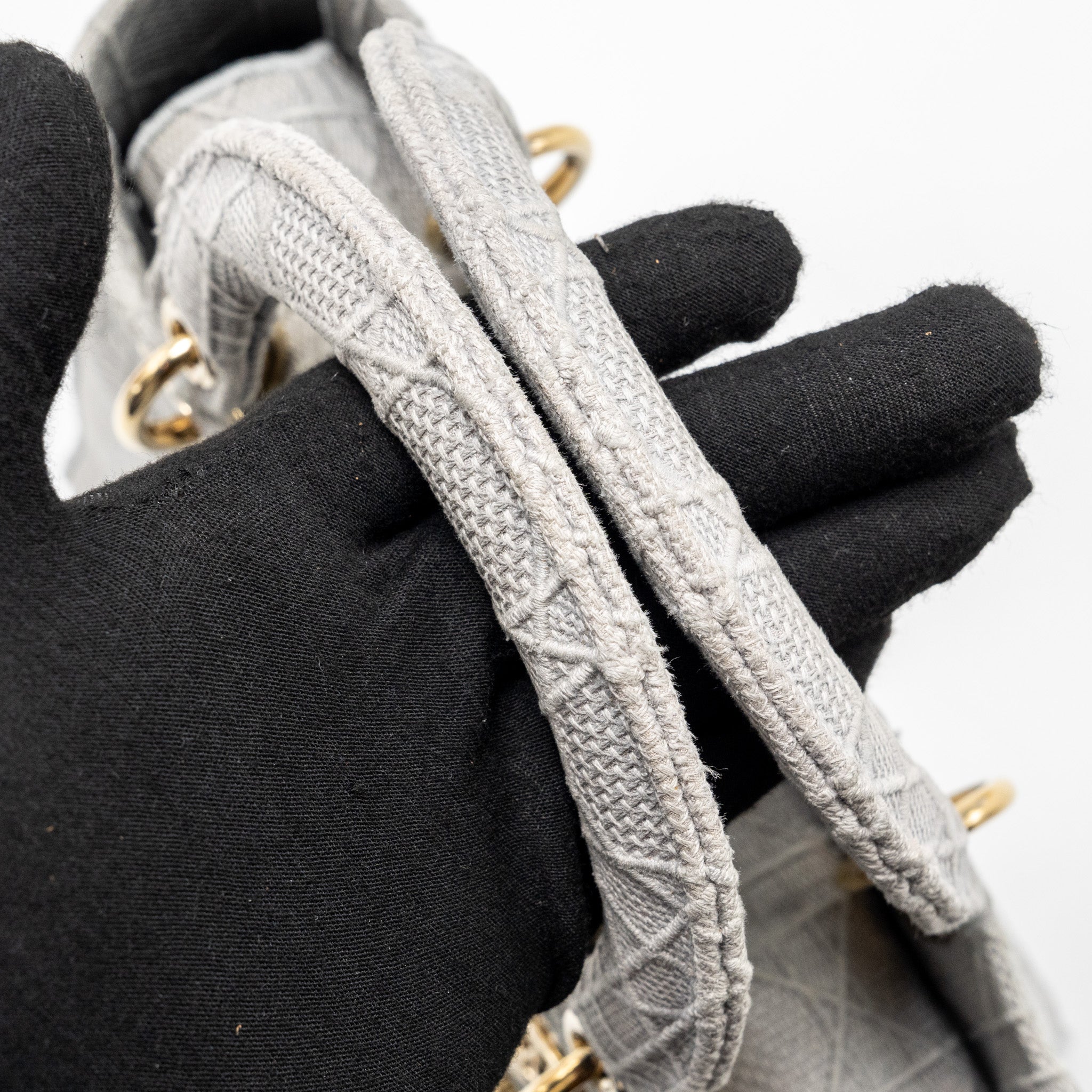 DIOR MEDIUM LADY D-LITE BAG CANNAGE EMBROIDERY GREY LGHW