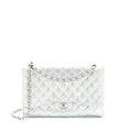 CHANEL MAXI CLASSIC SINGLE FLAP BAG LAMBSKIN SILVER SHW