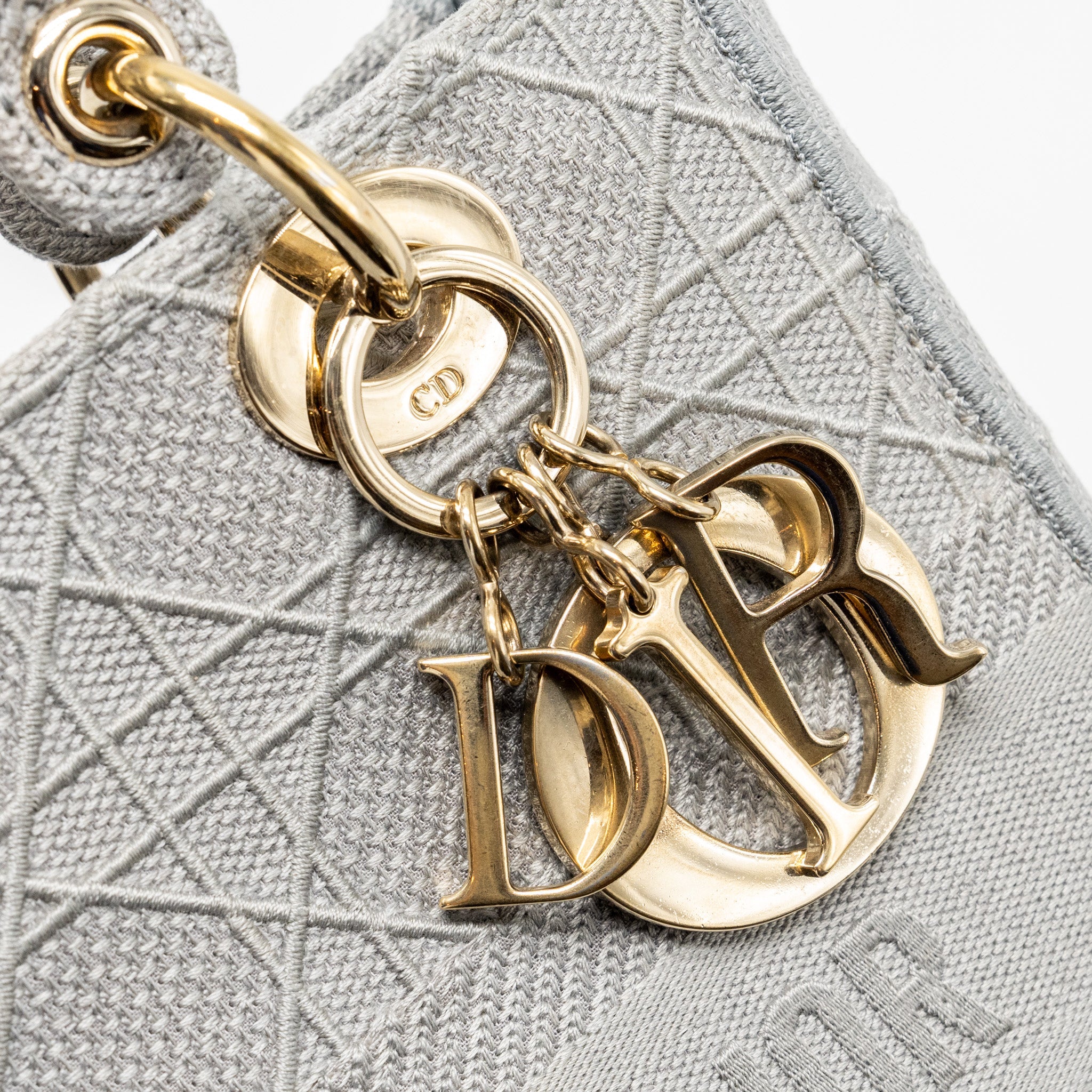 DIOR MEDIUM LADY D-LITE BAG CANNAGE EMBROIDERY GREY LGHW