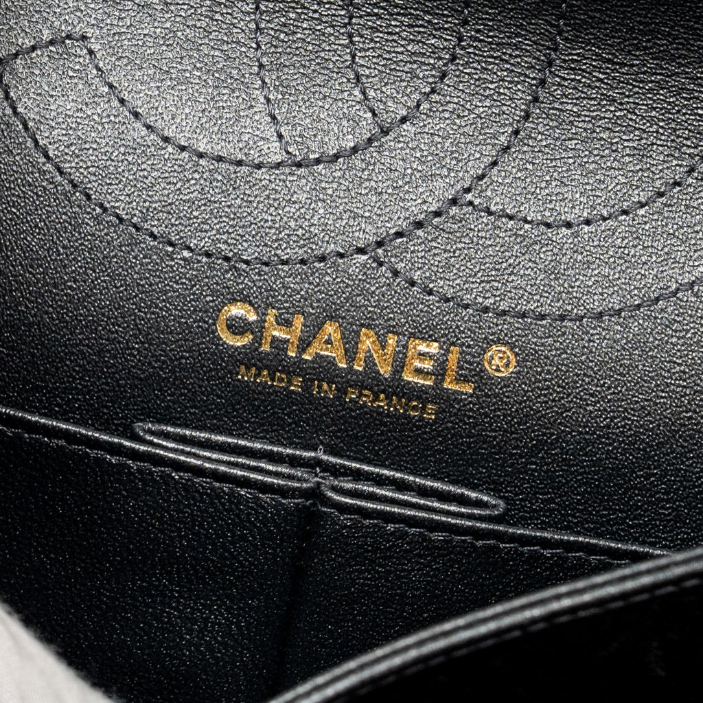CHANEL LARGE 2.55 226 REISSUE DOUBLE FLAP BAG CHEVRON METALLIC CALFSKIN CHARCOAL GHW