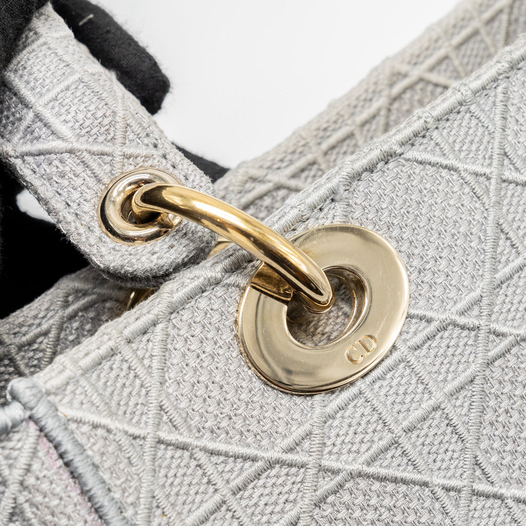 DIOR MEDIUM LADY D-LITE BAG CANNAGE EMBROIDERY GREY LGHW