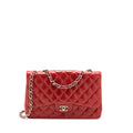 CHANEL CLASSIC JUMBO SINGLE FLAP BAG LAMBSKIN RED SHW