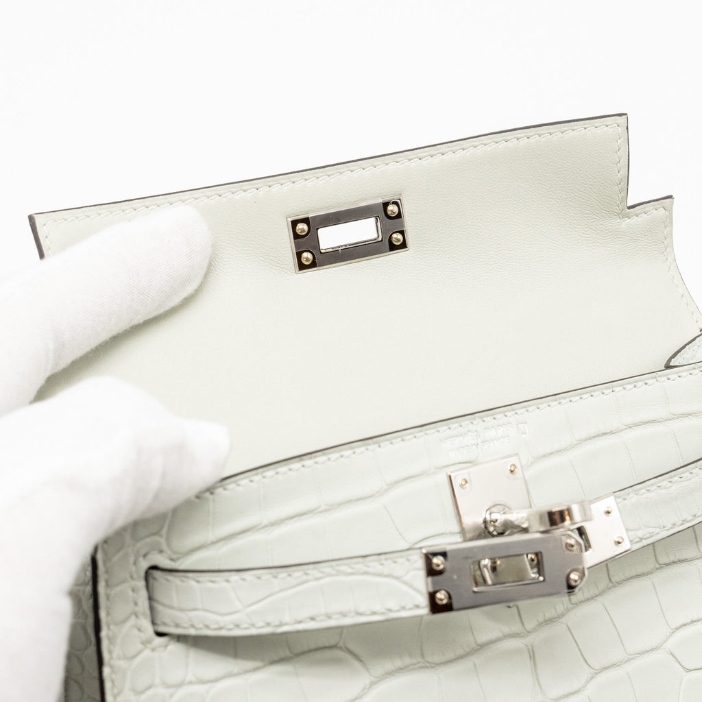 HERMES MINI KELLY II MATTE ALLIGATOR MISSISSIPPIENSIS 0W GRIS NEVE SHW