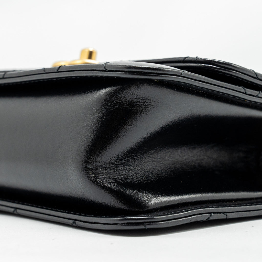 CHANEL GOLD CRUSH MINI FLAP BAG CALFSKIN BLACK GHW (MICROCHIP)