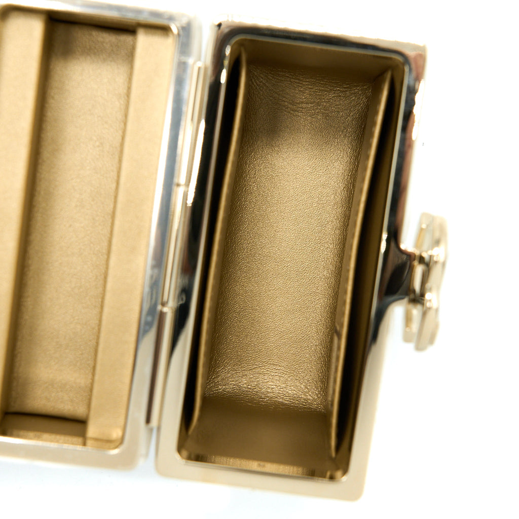 CHANEL 22P QUILTED MINI BOX VANITY WITH CHAIN LAMBSKIN WHITE LGHW