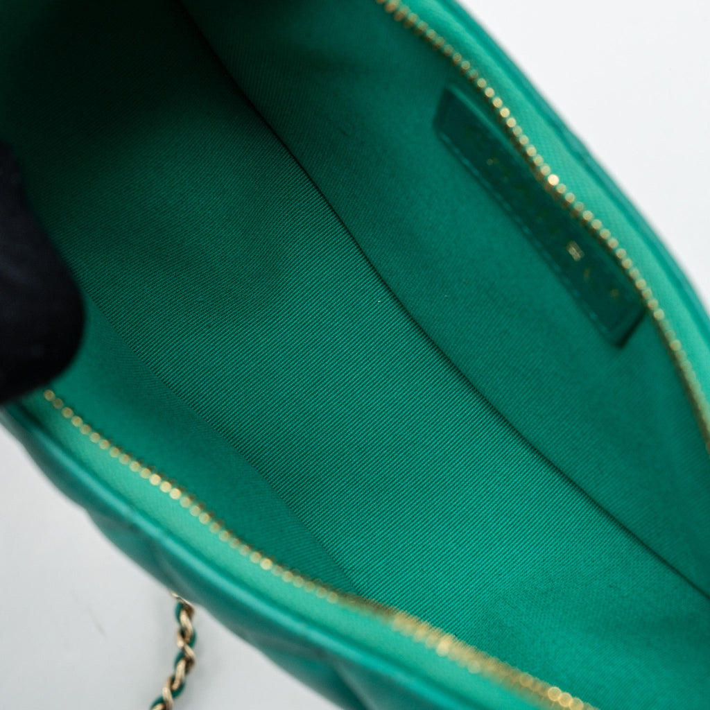 CHANEL SMALL MOON HOBO LAMBSKIN GREEN LGHW (MICROCHIP)