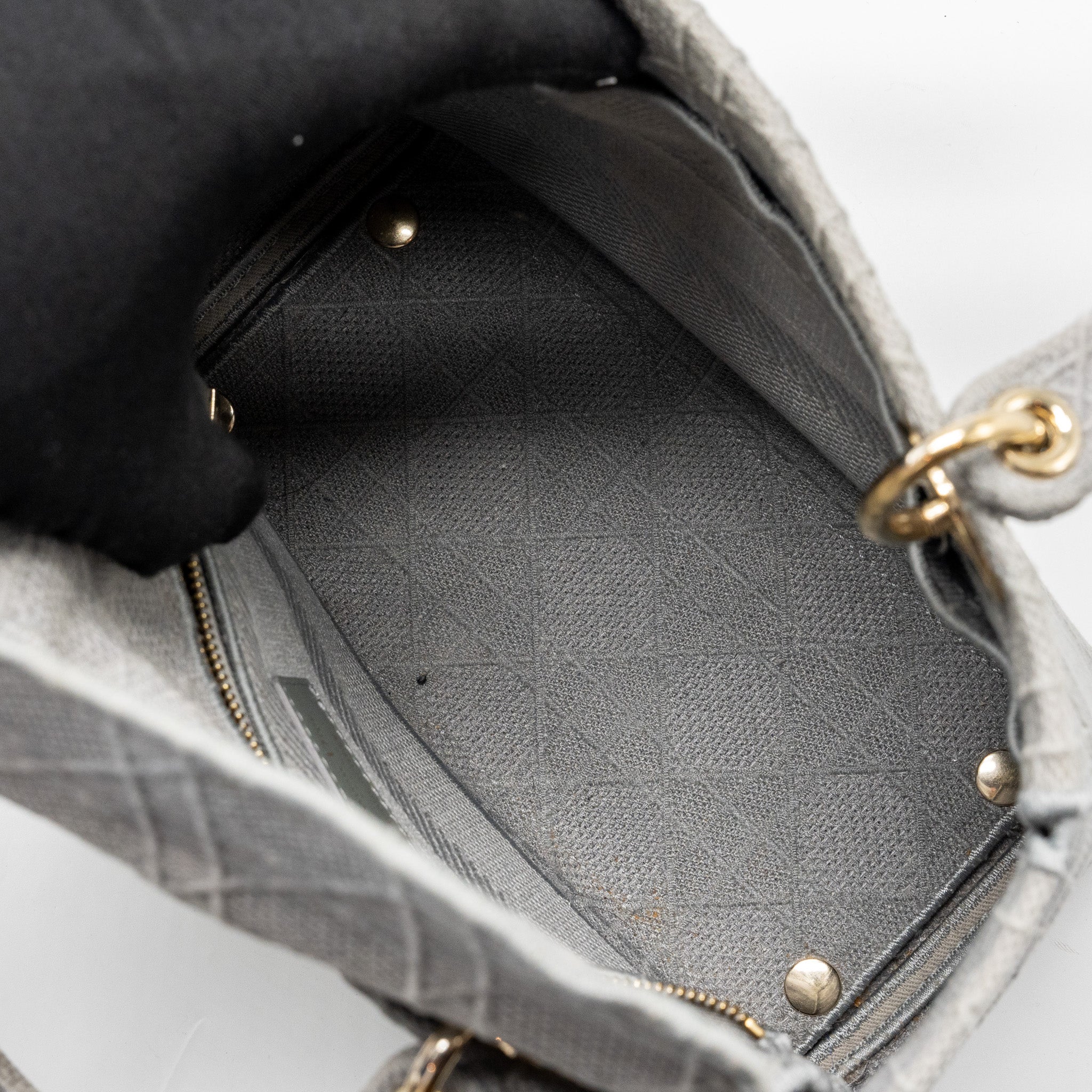 DIOR MEDIUM LADY D-LITE BAG CANNAGE EMBROIDERY GREY LGHW
