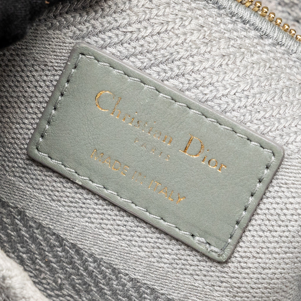 DIOR MEDIUM LADY D-LITE BAG CANNAGE EMBROIDERY GREY LGHW