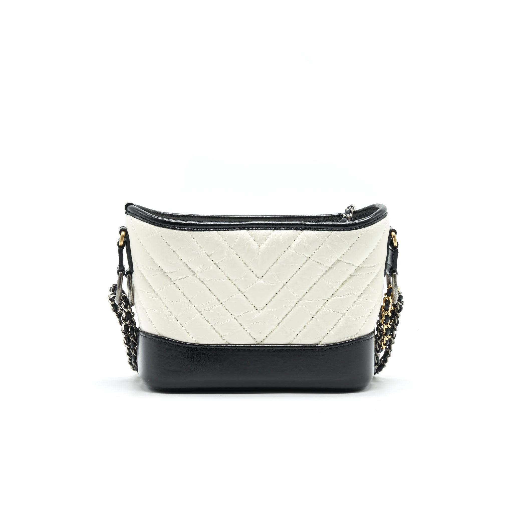CHANEL CHEVRON SMALL GABRIELLE HOBO BAG WHITE/ BLACK