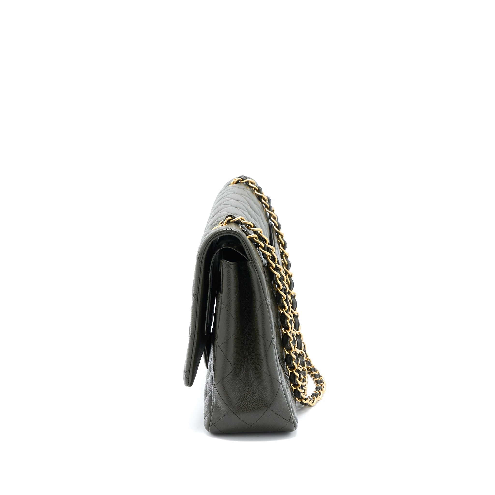 CHANEL MAXI CLASSIC DOUBLE FLAP BAG CAVIAR OLIVE GREEN BRUSHED GHW