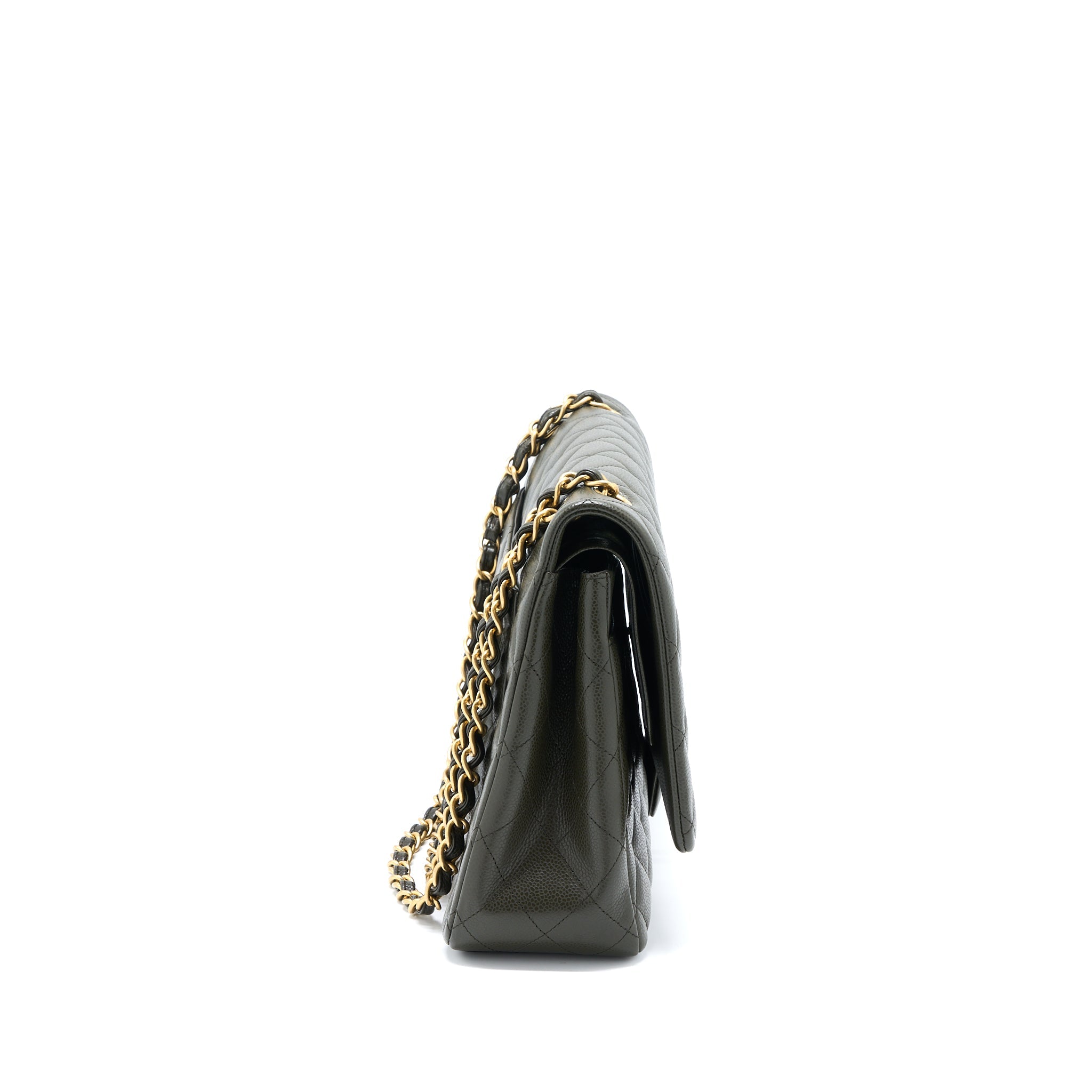 CHANEL MAXI CLASSIC DOUBLE FLAP BAG CAVIAR OLIVE GREEN BRUSHED GHW