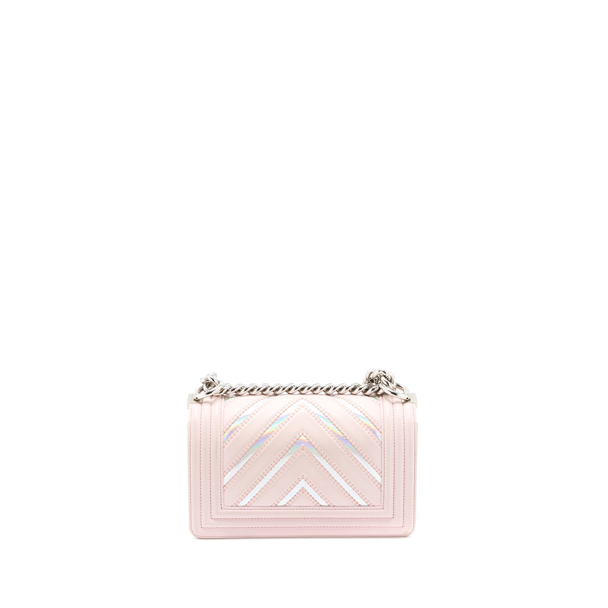 CHANEL CHEVRON SMALL BOY BAG LIMITED EDITION LAMBSKIN LIGHT PINK SHW