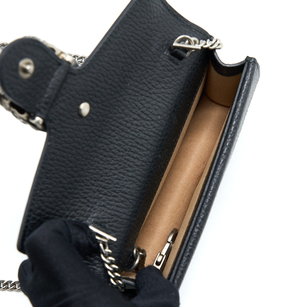 GUCCI SUPER MINI DIONYSUS BAG CALFSKIN BLACK RUTHENIUM HARDWARE