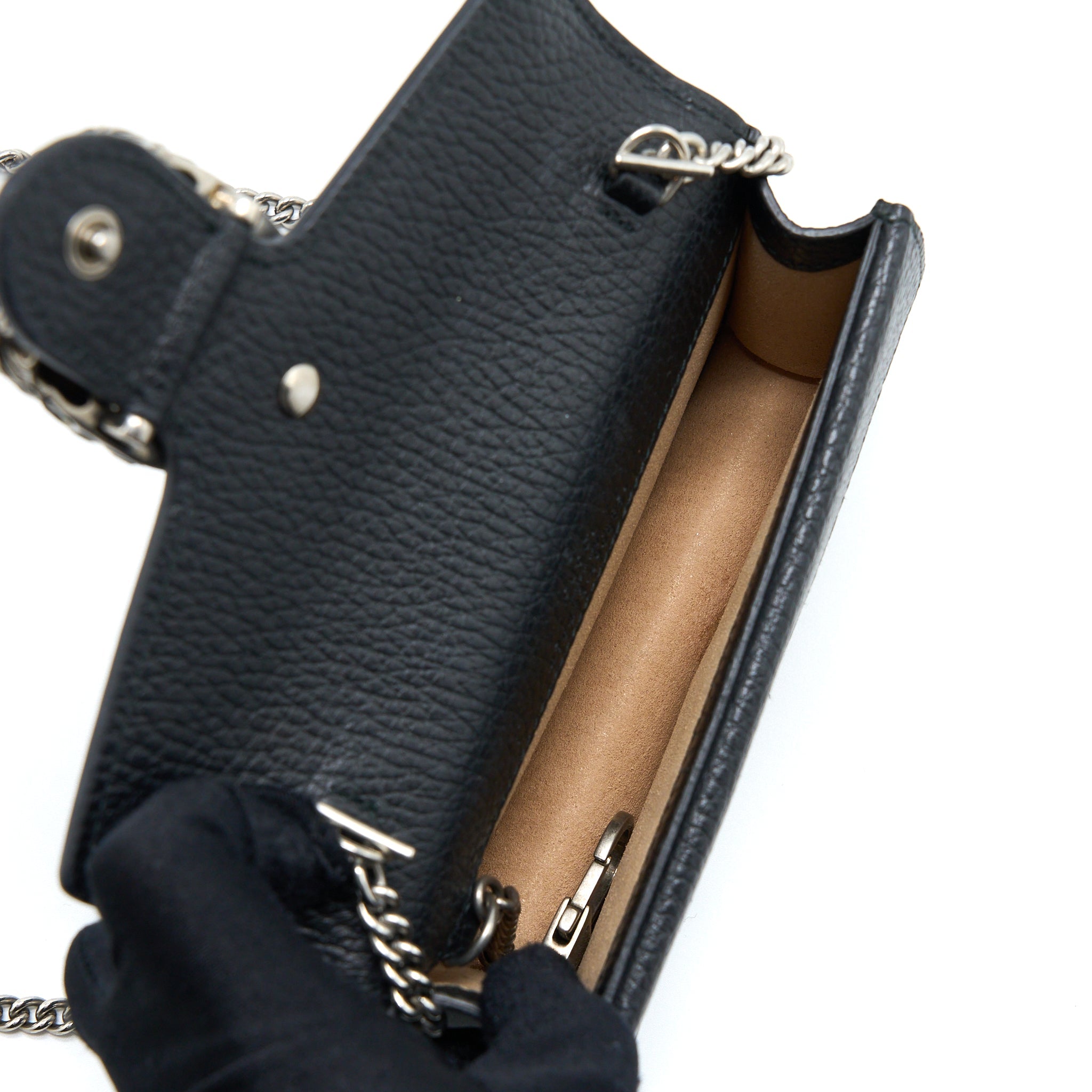 GUCCI SUPER MINI DIONYSUS BAG CALFSKIN BLACK RUTHENIUM HARDWARE