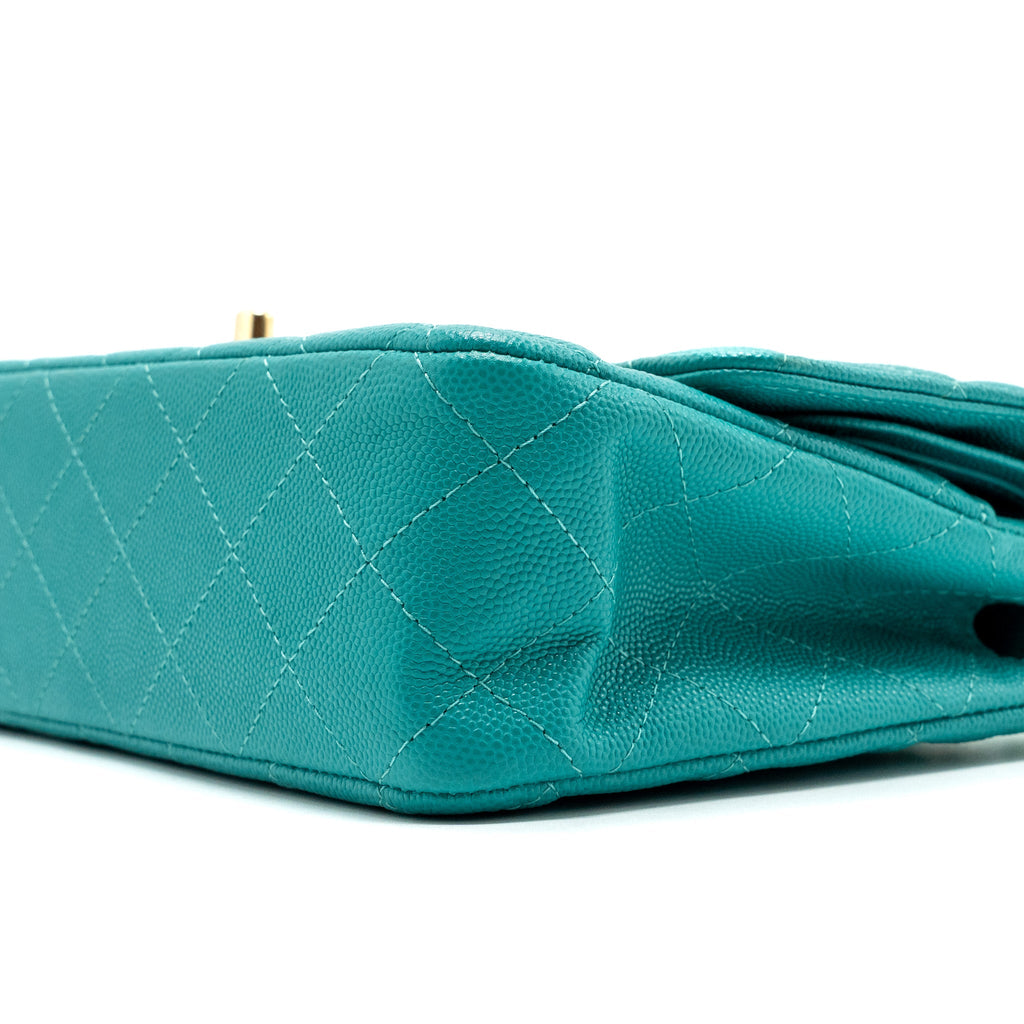 CHANEL MEDIUM CLASSIC DOUBLE FLAP BAG CAVIAR TURQUOISE LGHW