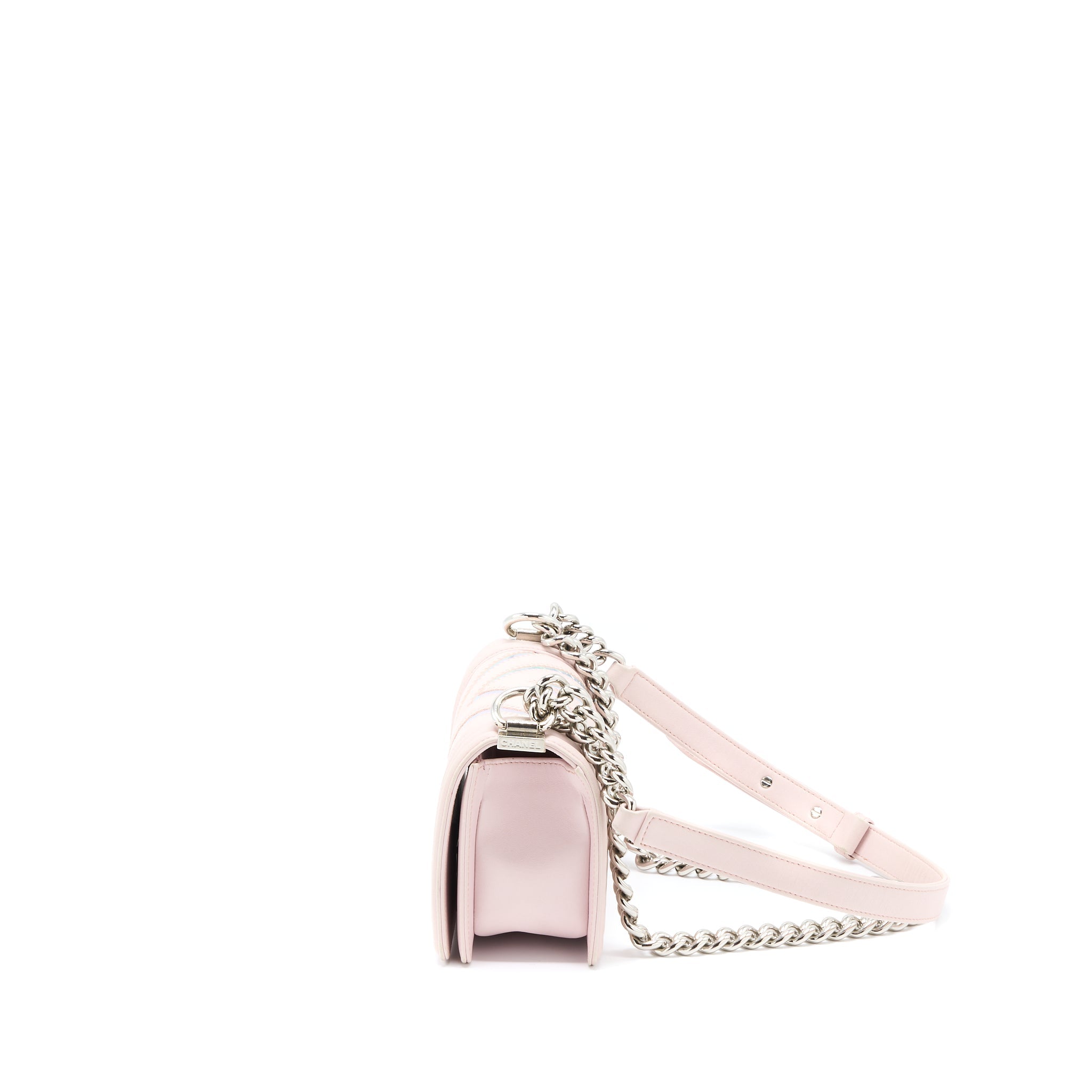 CHANEL CHEVRON SMALL BOY BAG LIMITED EDITION LAMBSKIN LIGHT PINK SHW