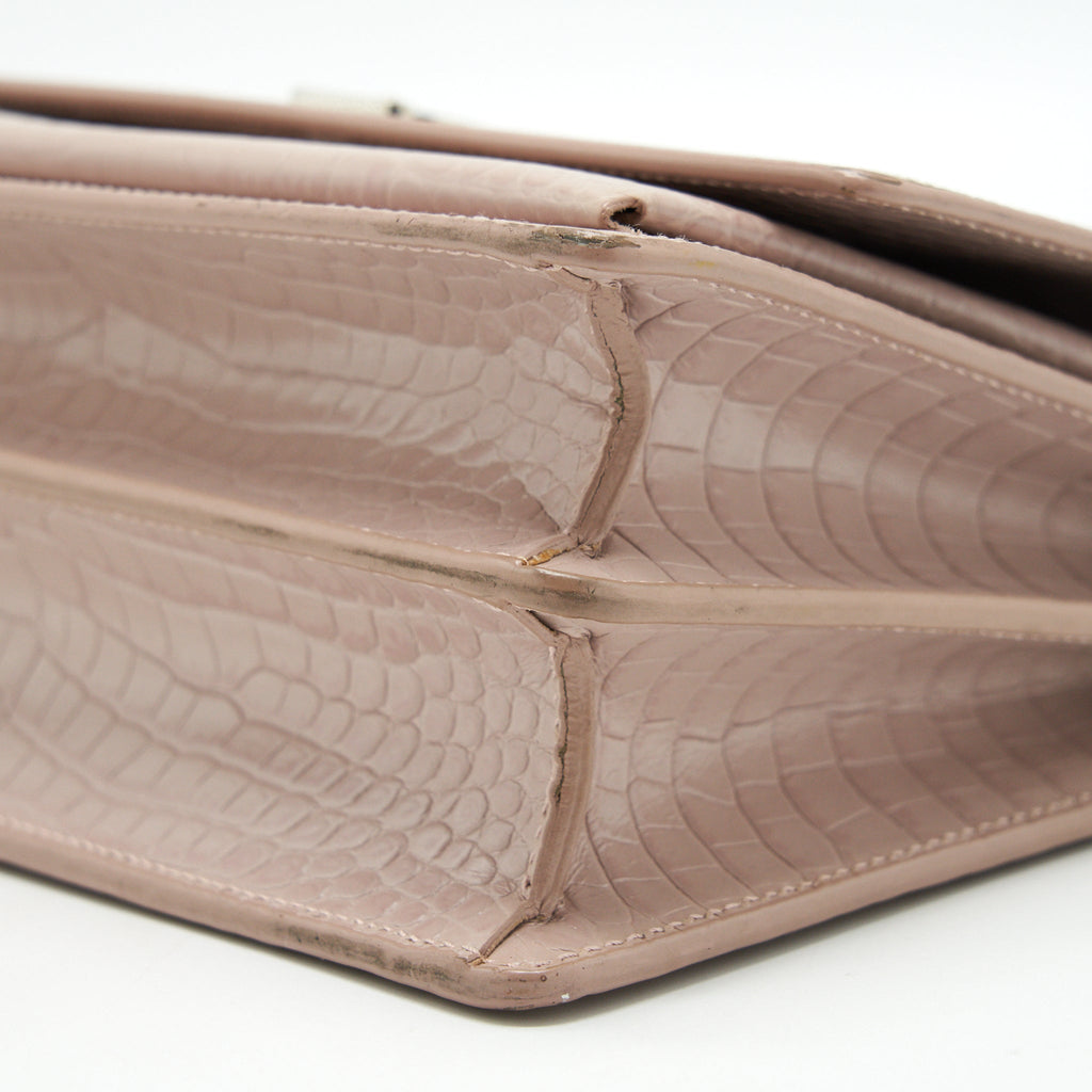 SAINT LAURENT SUNSET BAG CROCODILE EMBOSSED PINK SHW
