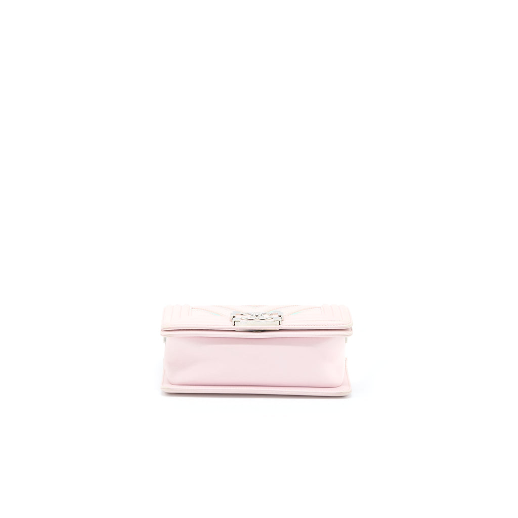 CHANEL CHEVRON SMALL BOY BAG LIMITED EDITION LAMBSKIN LIGHT PINK SHW
