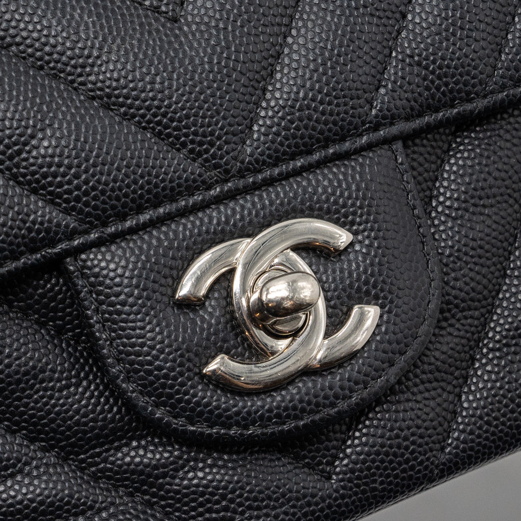 CHANEL MINI RECTANGULAR FLAP BAG CHEVRON CAVIAR BLACK SHW