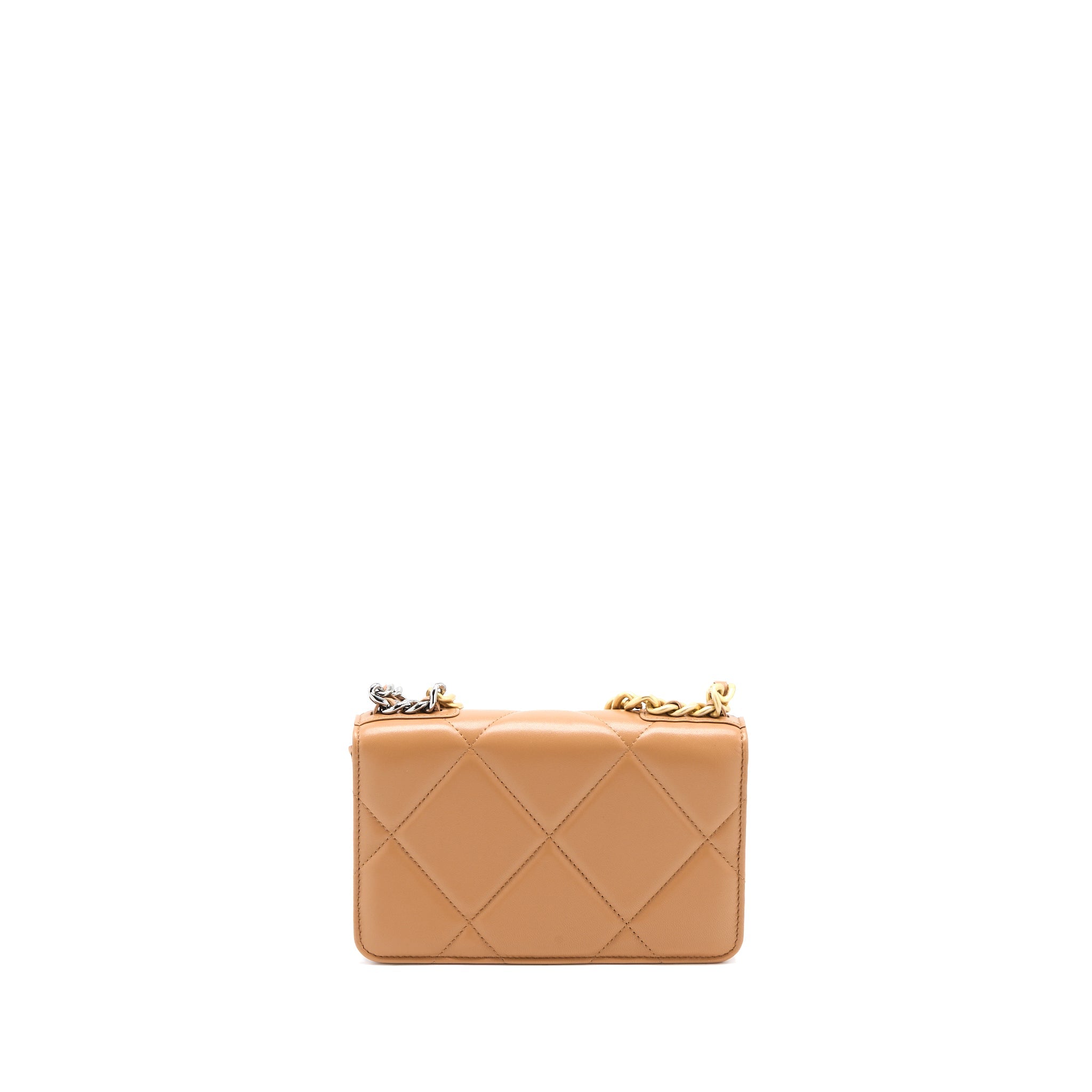 CHANEL 19 WALLET ON CHAIN LAMBSKIN CARAMEL MULTICOLOUR HARDWARE (MICROCHIP)