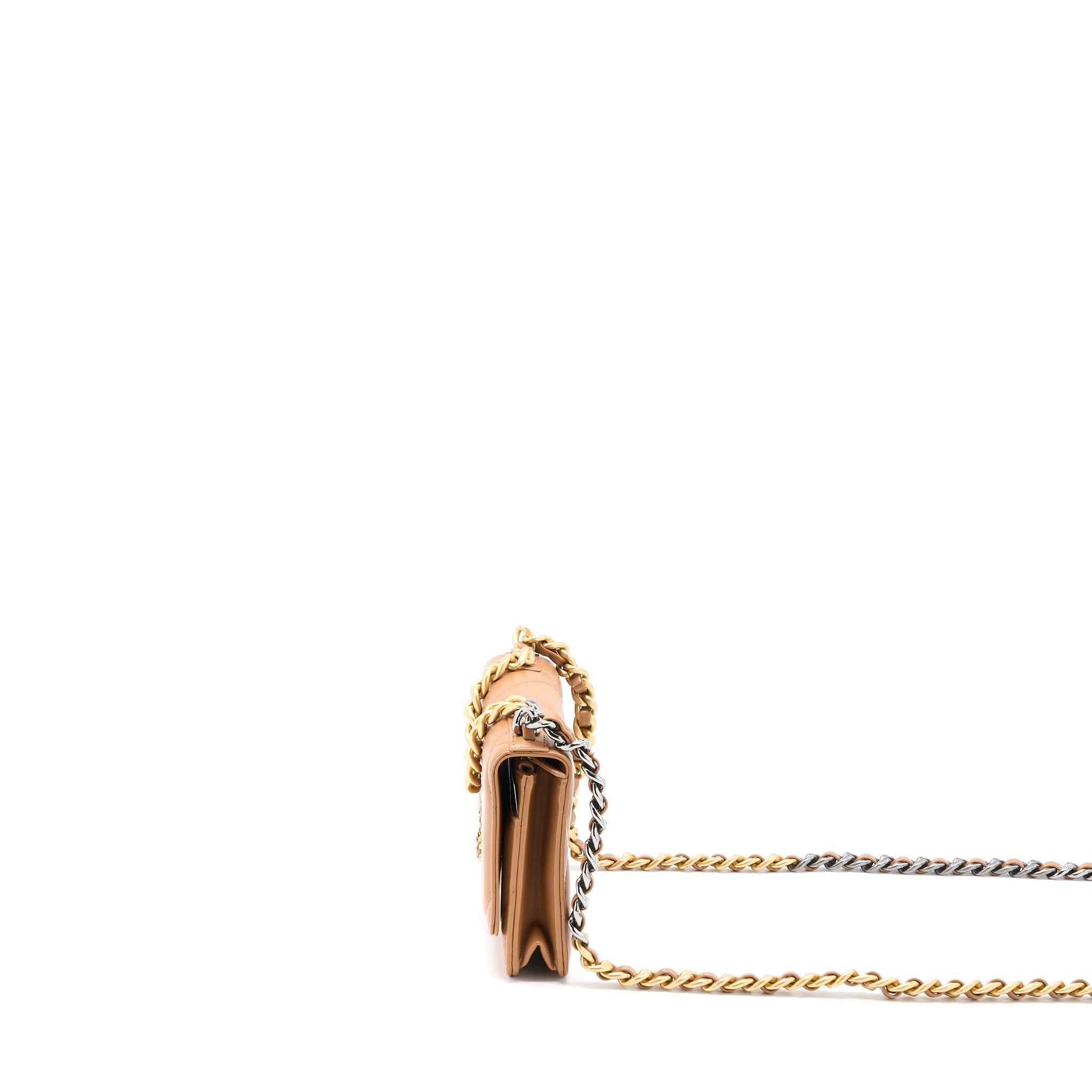 CHANEL 19 WALLET ON CHAIN LAMBSKIN CARAMEL MULTICOLOUR HARDWARE (MICROCHIP)