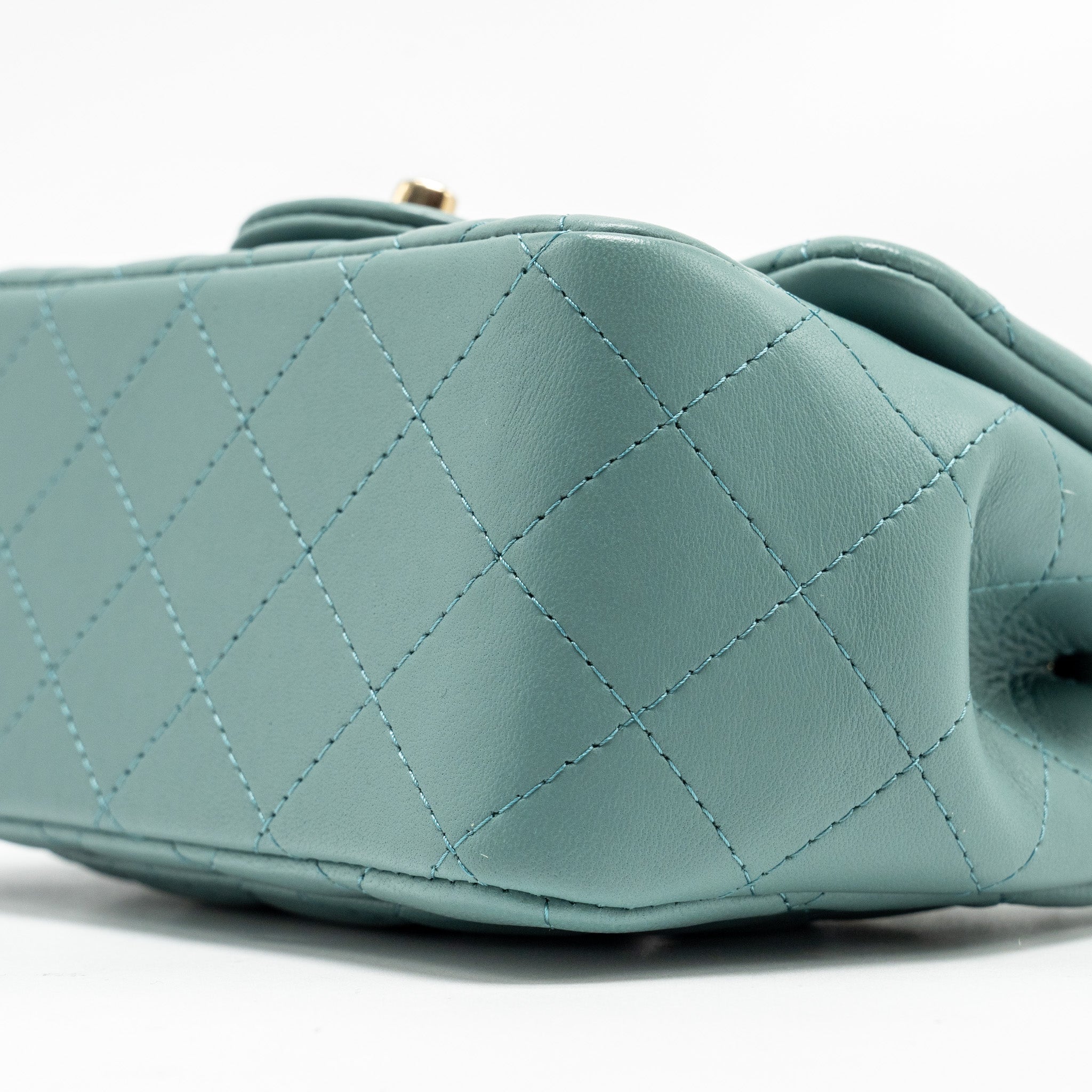 CHANEL MINI SQUARE FLAP BAG LAMBSKIN GREEN LGHW (MICROCHIP)