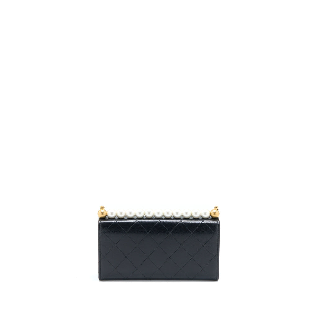 CHANEL PEARL FLAP WALLET ON CHAIN GOATSKIN BLACK GHW