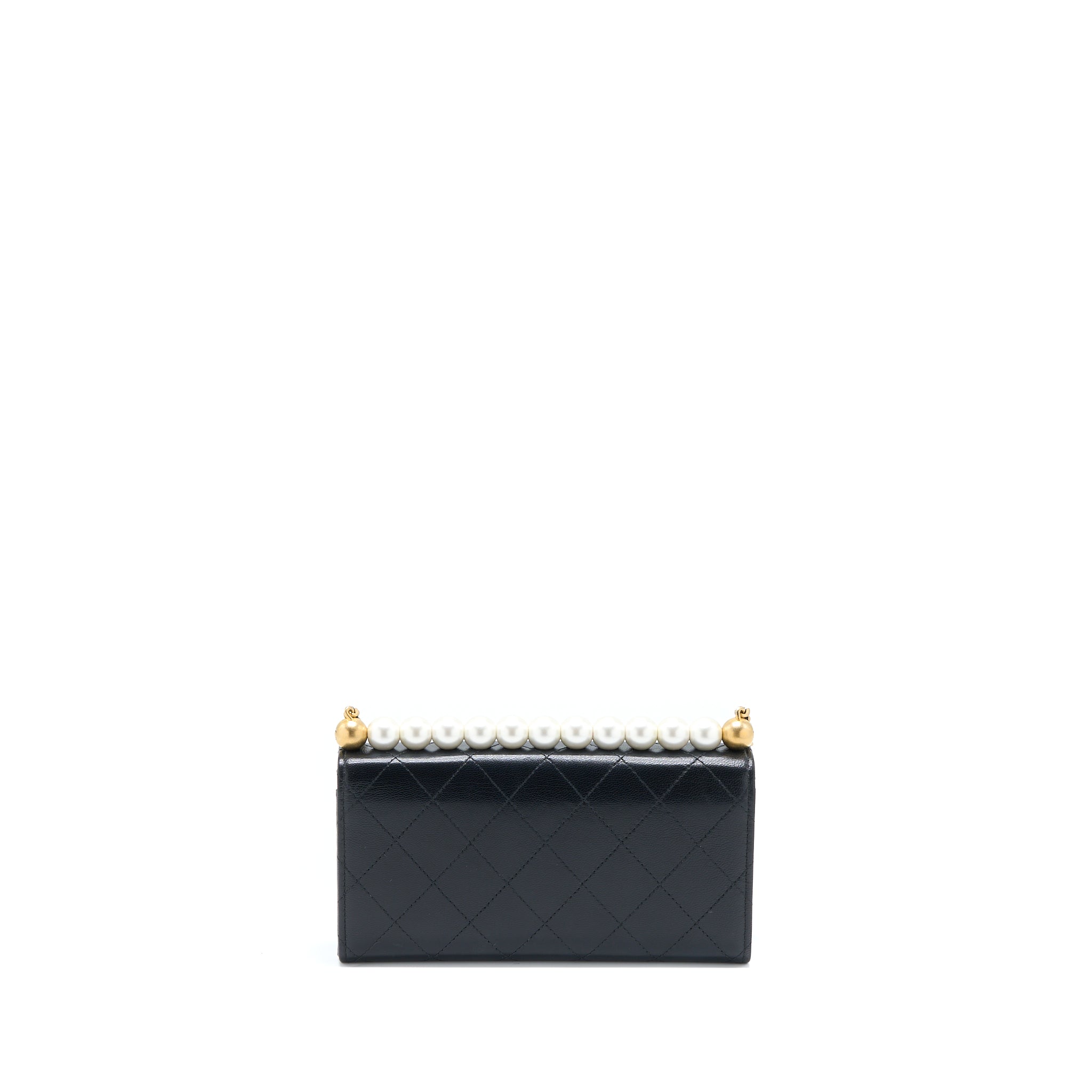 CHANEL PEARL FLAP WALLET ON CHAIN GOATSKIN BLACK GHW