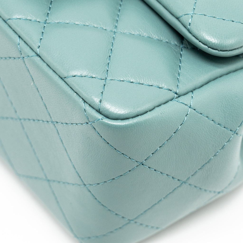 CHANEL MINI SQUARE FLAP BAG LAMBSKIN GREEN LGHW (MICROCHIP)
