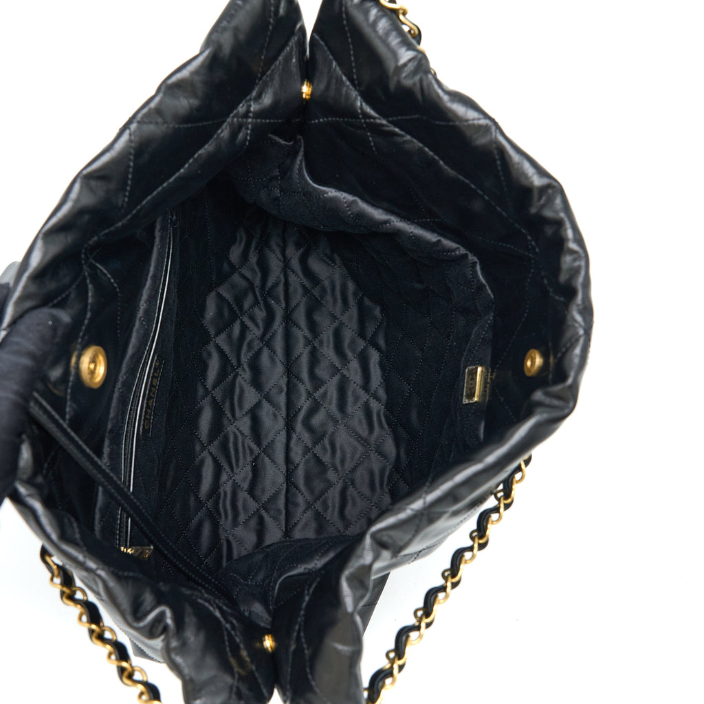 CHANEL MEDIUM 22 BAG SHINY CALFSKIN BLACK GHW (MICROCHIP)