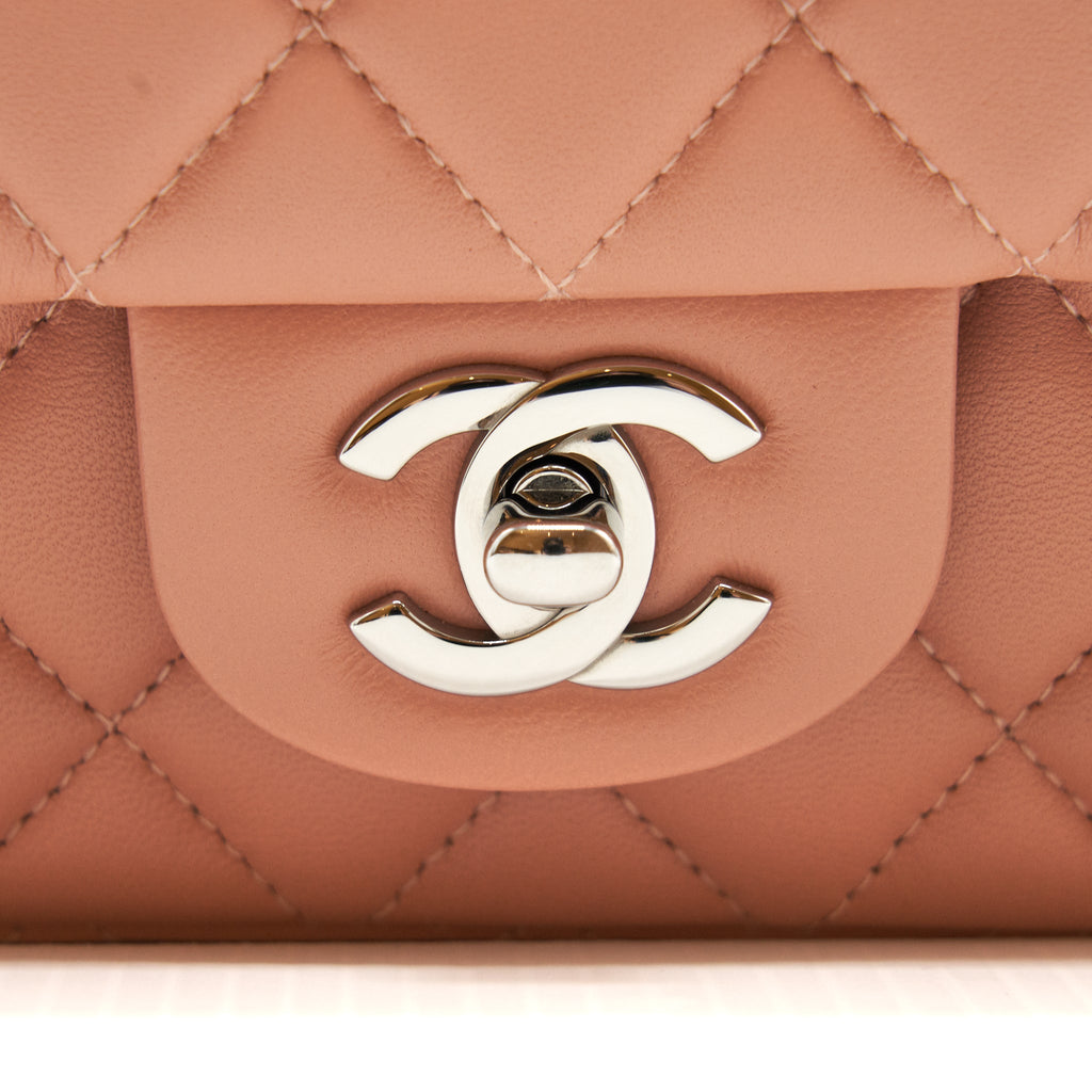 CHANEL MINI RECTANGULAR FLAP BAG LAMBSKIN PINK SHW