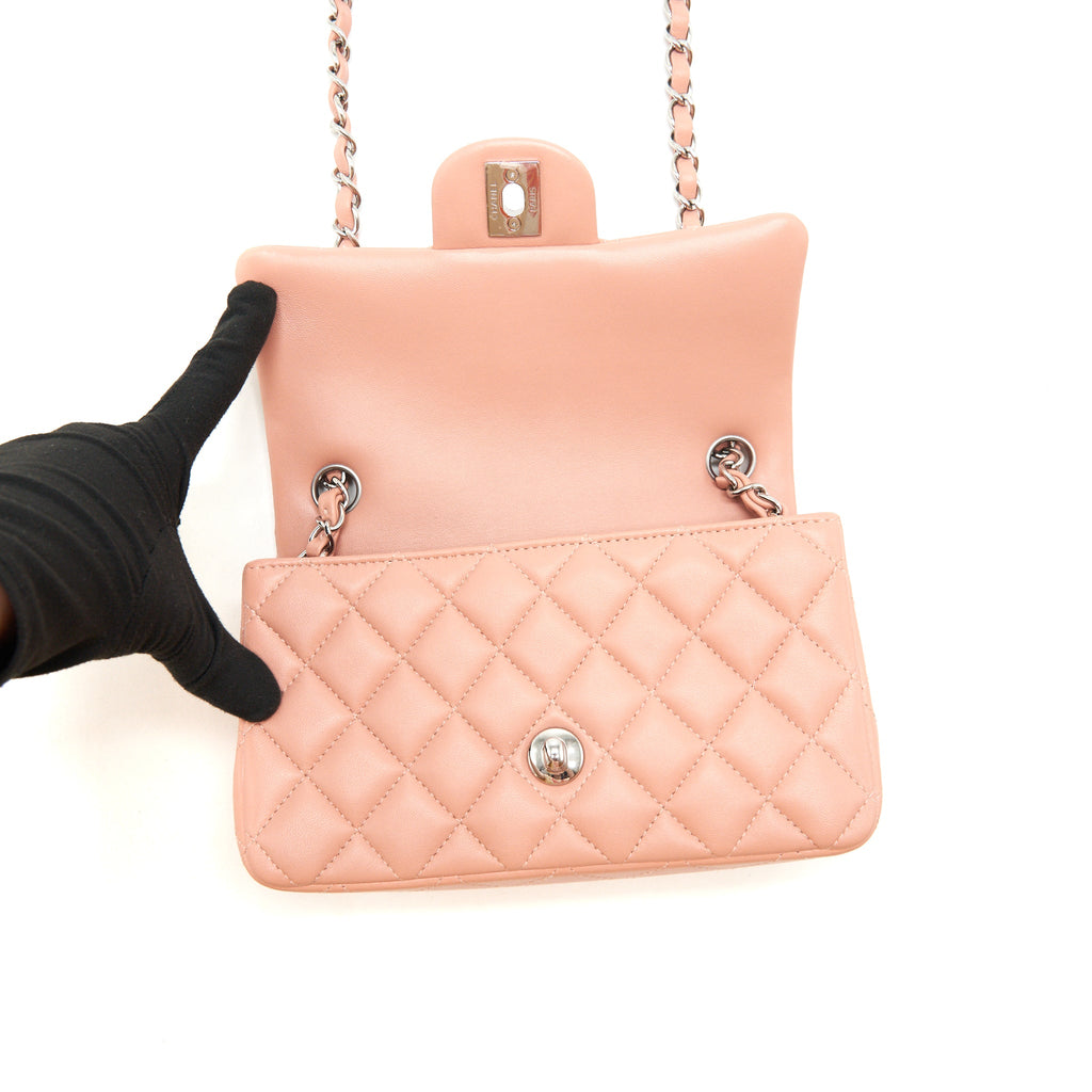 CHANEL MINI RECTANGULAR FLAP BAG LAMBSKIN PINK SHW