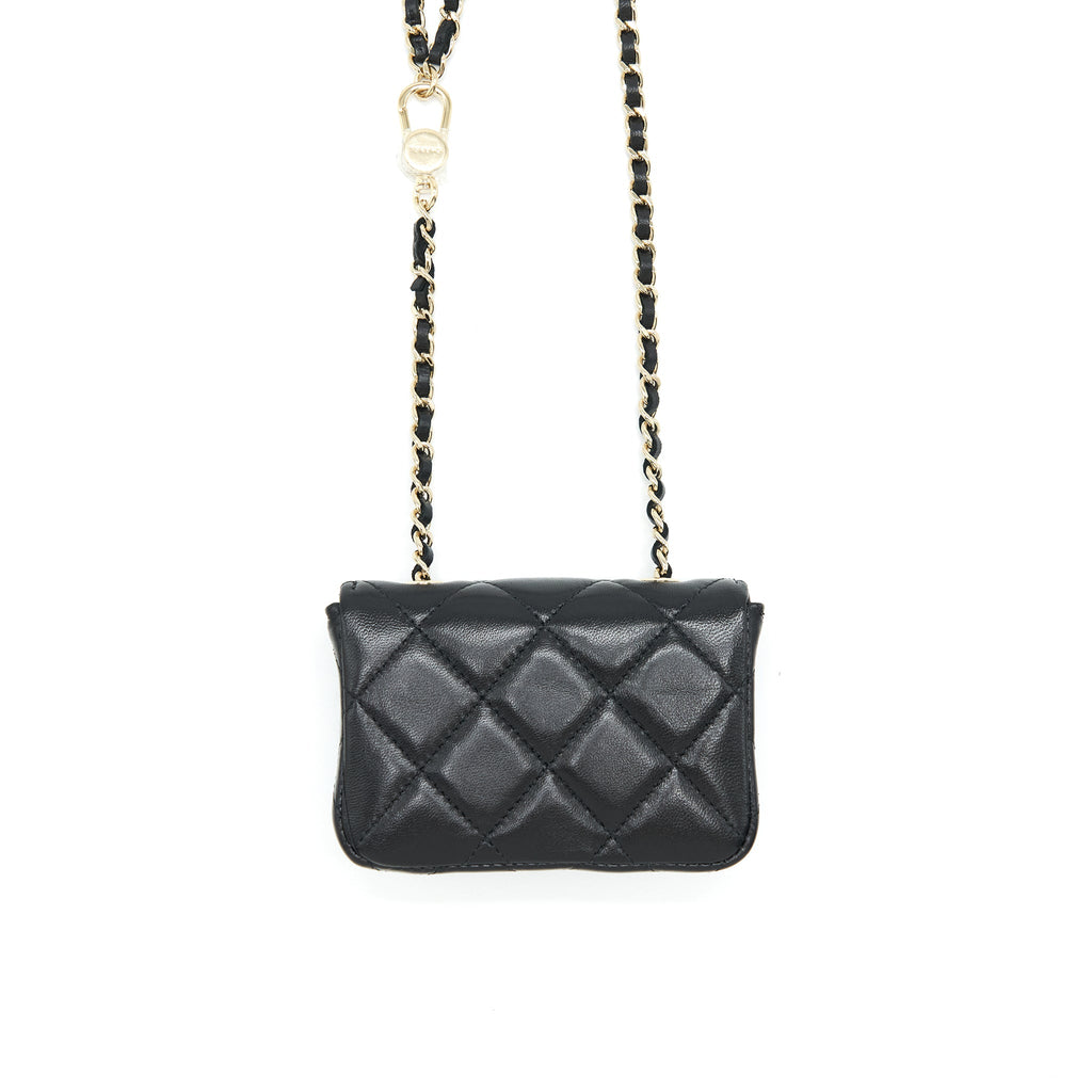 CHANEL MINI FLAP BELT BAG WITH RIBBON LAMBSKIN BLACK LGHW