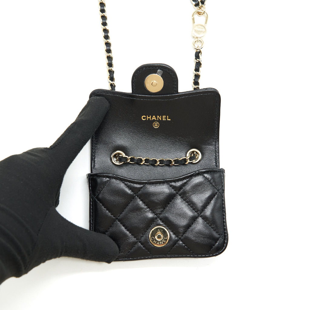 CHANEL MINI FLAP BELT BAG WITH RIBBON LAMBSKIN BLACK LGHW