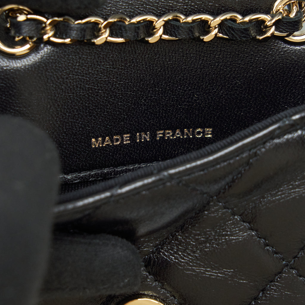 CHANEL MINI FLAP BELT BAG WITH RIBBON LAMBSKIN BLACK LGHW